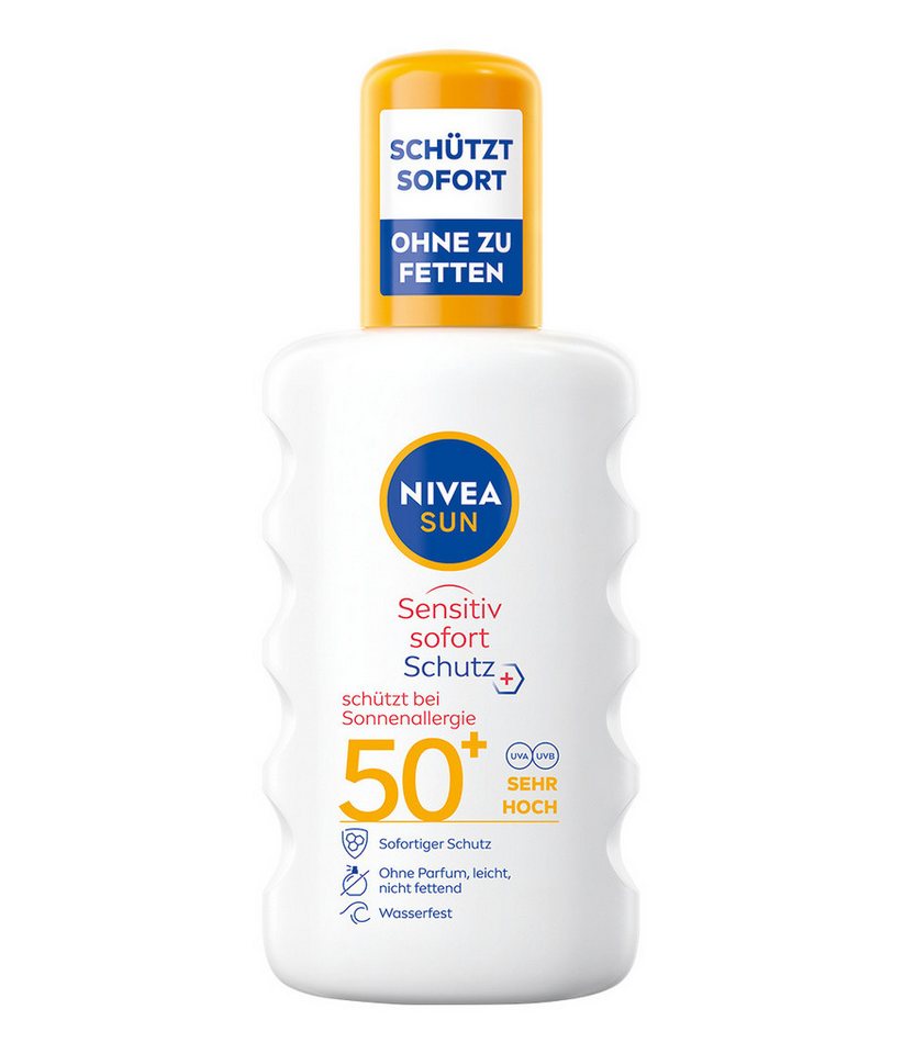 Nivea Sun Sonnenschutzspray Anti Sonnenallergie Spray Sensitiv sofort Schutz LSF50+ 200ml, 1-tlg., Sofortiger Schutz vor UVA-/UVB-Strahlen