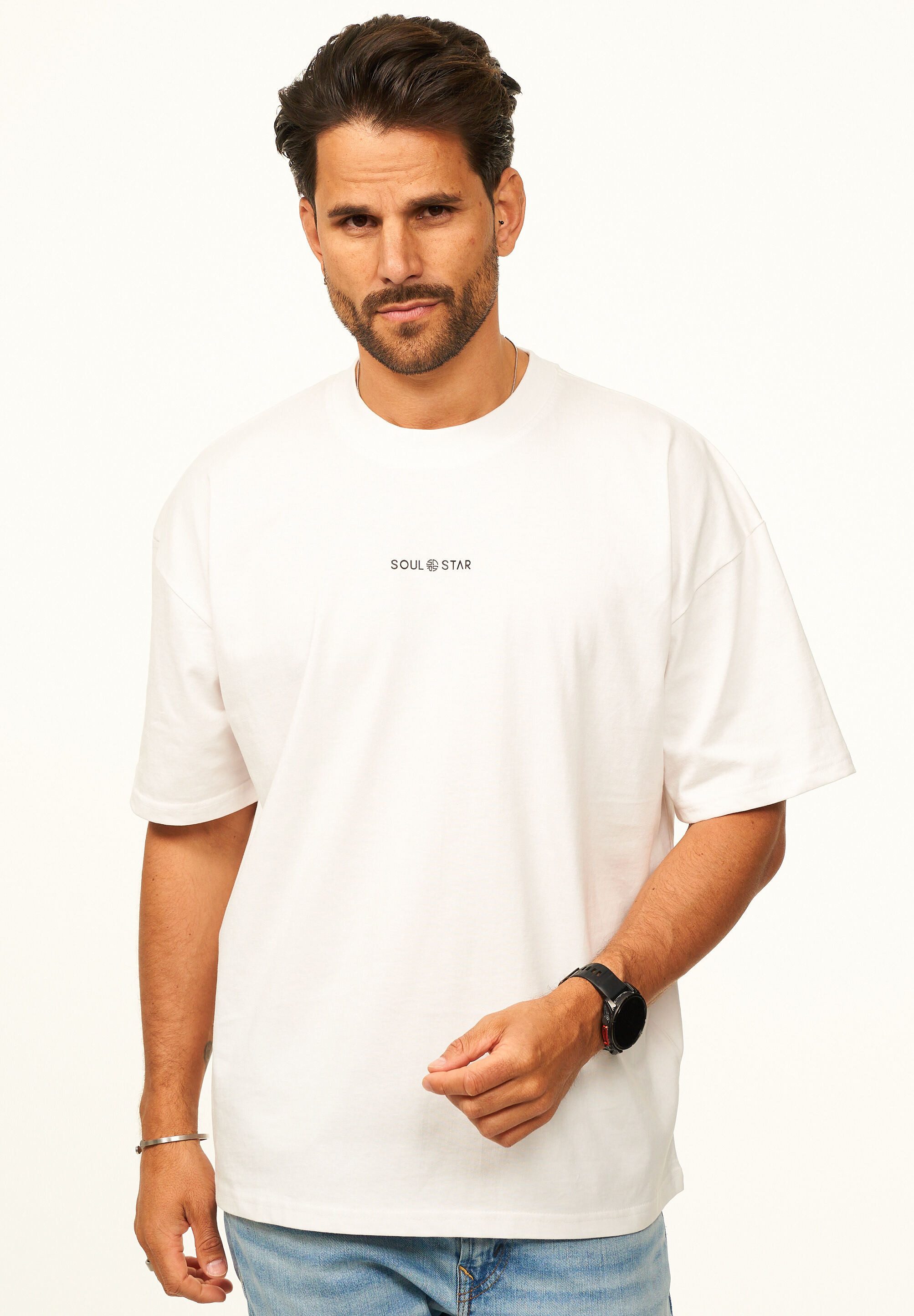 SOULSTAR T-Shirt im Oversize Fit - Herren Kurzarm Shirt mit Rundhals-Ausschnitt Basic Oberteil Crew-Neck kurzärmlig aus 100% Baumwolle für Männer