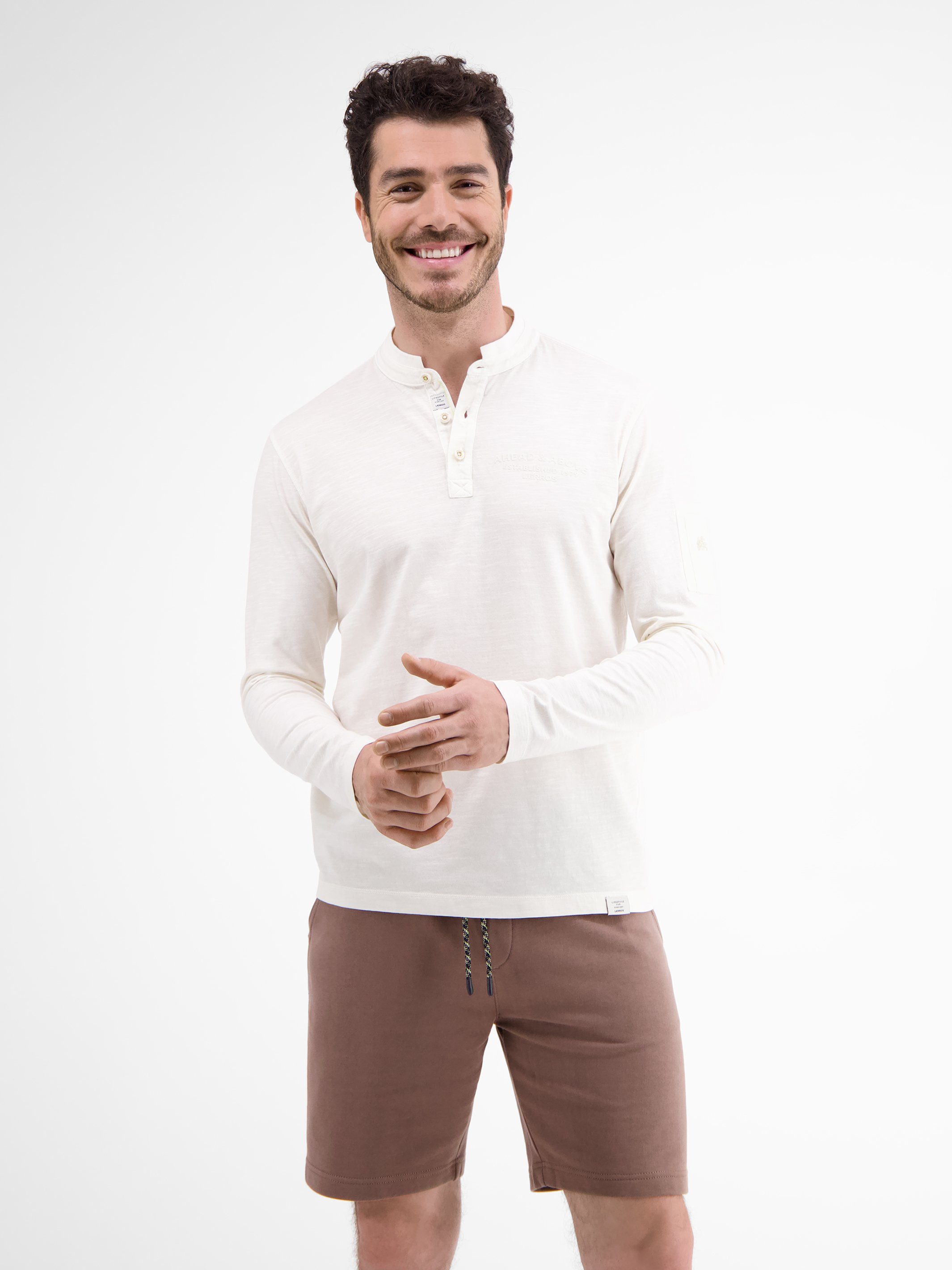 LERROS T-Shirt LERROS Longsleeve mit Serafinokragen BEIGE