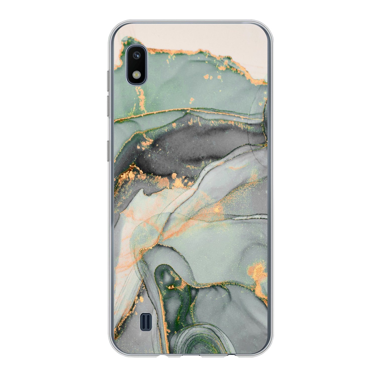 MuchoWow Handyhülle für Samsung Galaxy A10 Gold - Marmor - Grün - Luxus - Glitzer - Marmor, Smartphone-Bumper, Print, Handy Schutzhülle Dünn