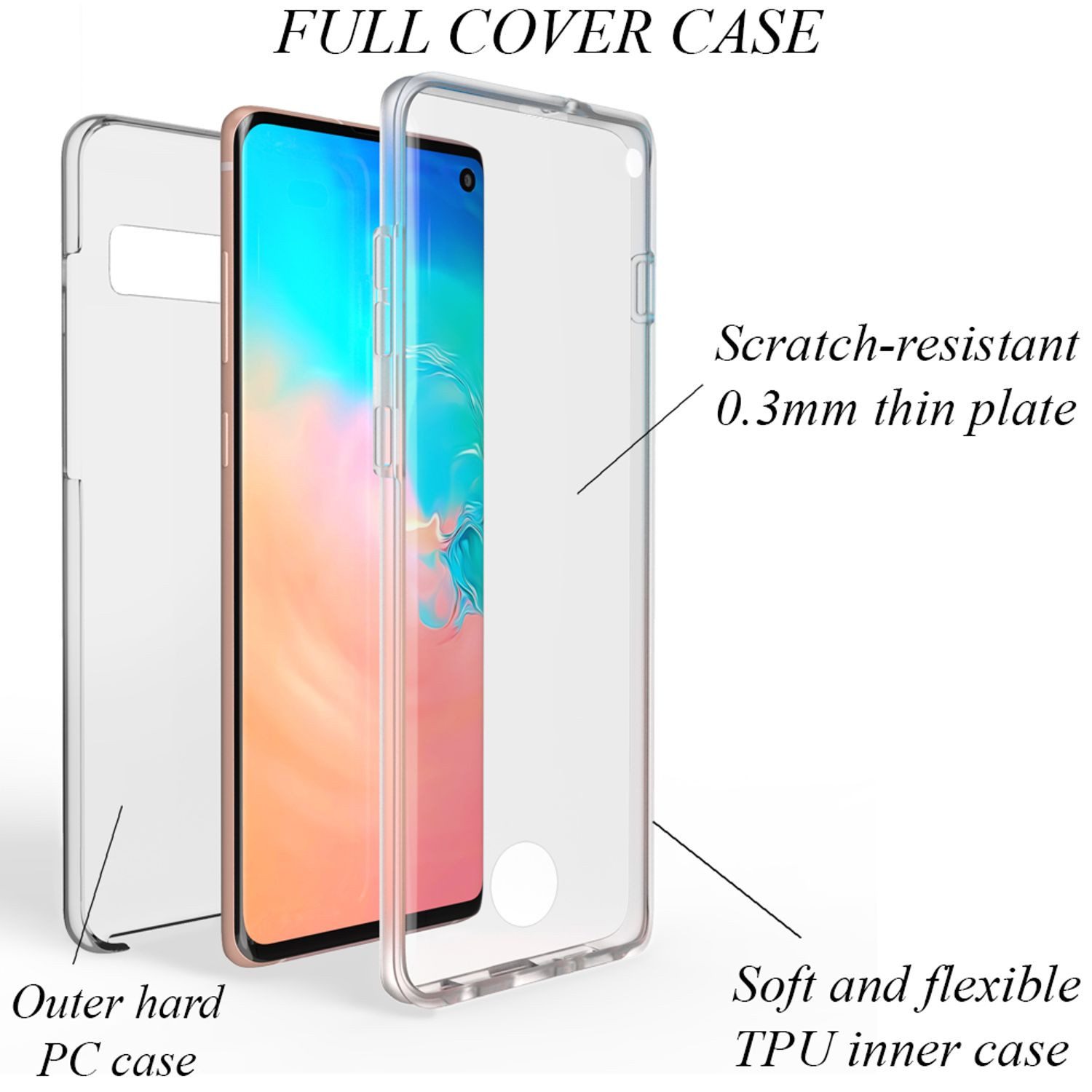 Nalia Smartphone-Hülle Samsung Galaxy S10 15,5 cm (6,1 Zoll), Klare 360 Grad Hülle / Rundumschutz / Transparent / Displayschutz Case – Bild 3 von 5