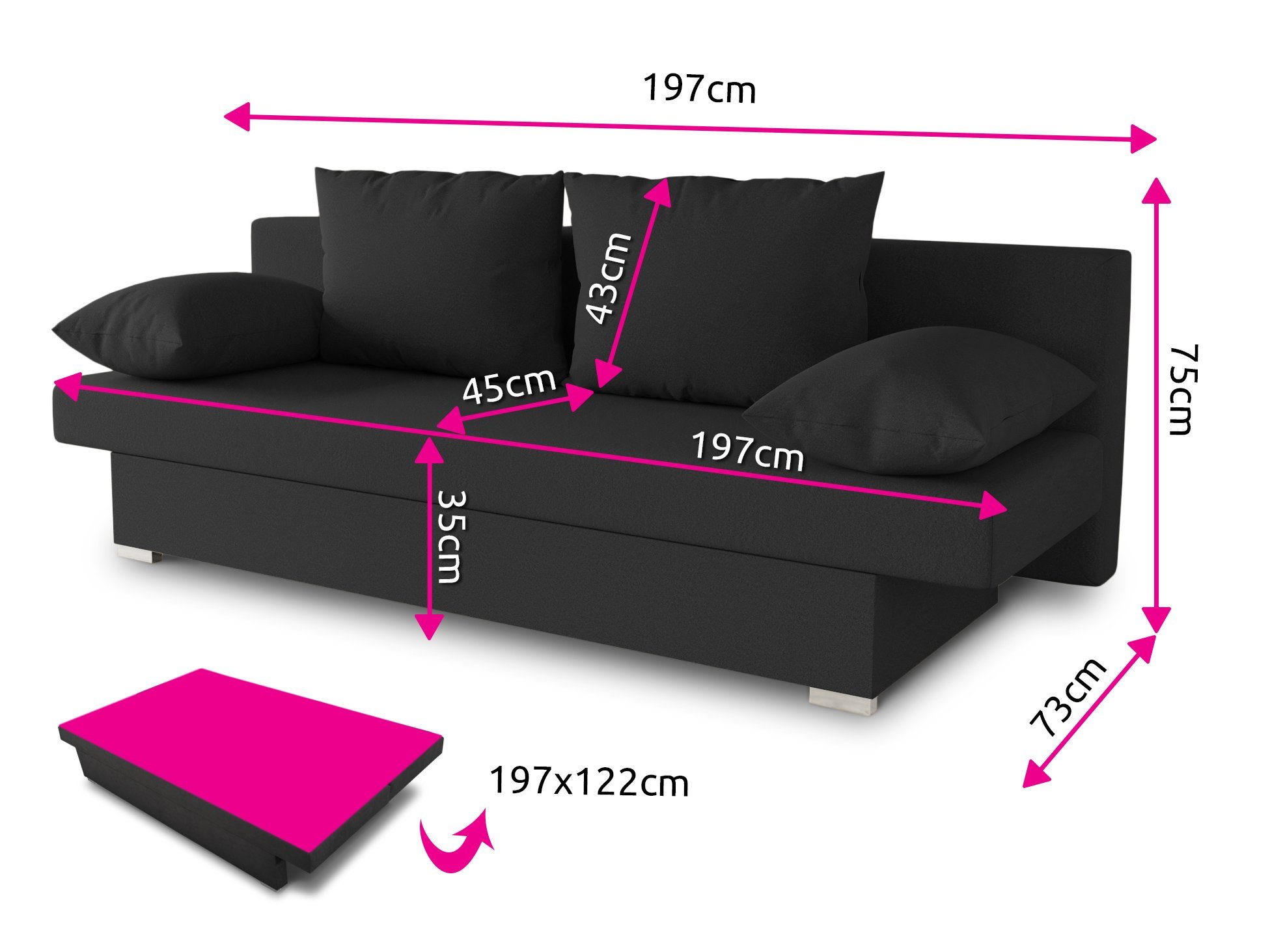 Bettkasten, Schlafsofa + Couch, mit Sofnet Tina, und 24 29 Sofagarnitur Alova Bettsofa, Schlaffunktion