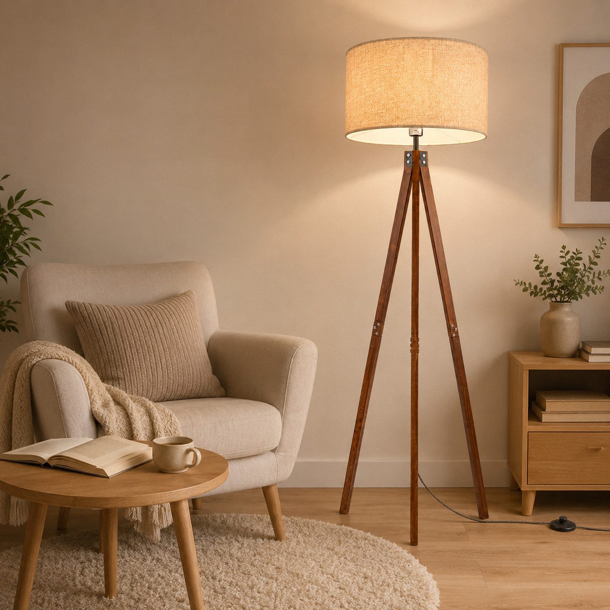 OYLCDI Stehlampe wohnzimmer Leselampe Stehleuchte Stativ aus Holz, E27 LED Stehlampe, für wohnzimmer Leselampe Schlafzimmer,Büro Arbeitslampe, (Glühbirne nicht enthalten), Wohnzimmerleuchte,Skandinavischer