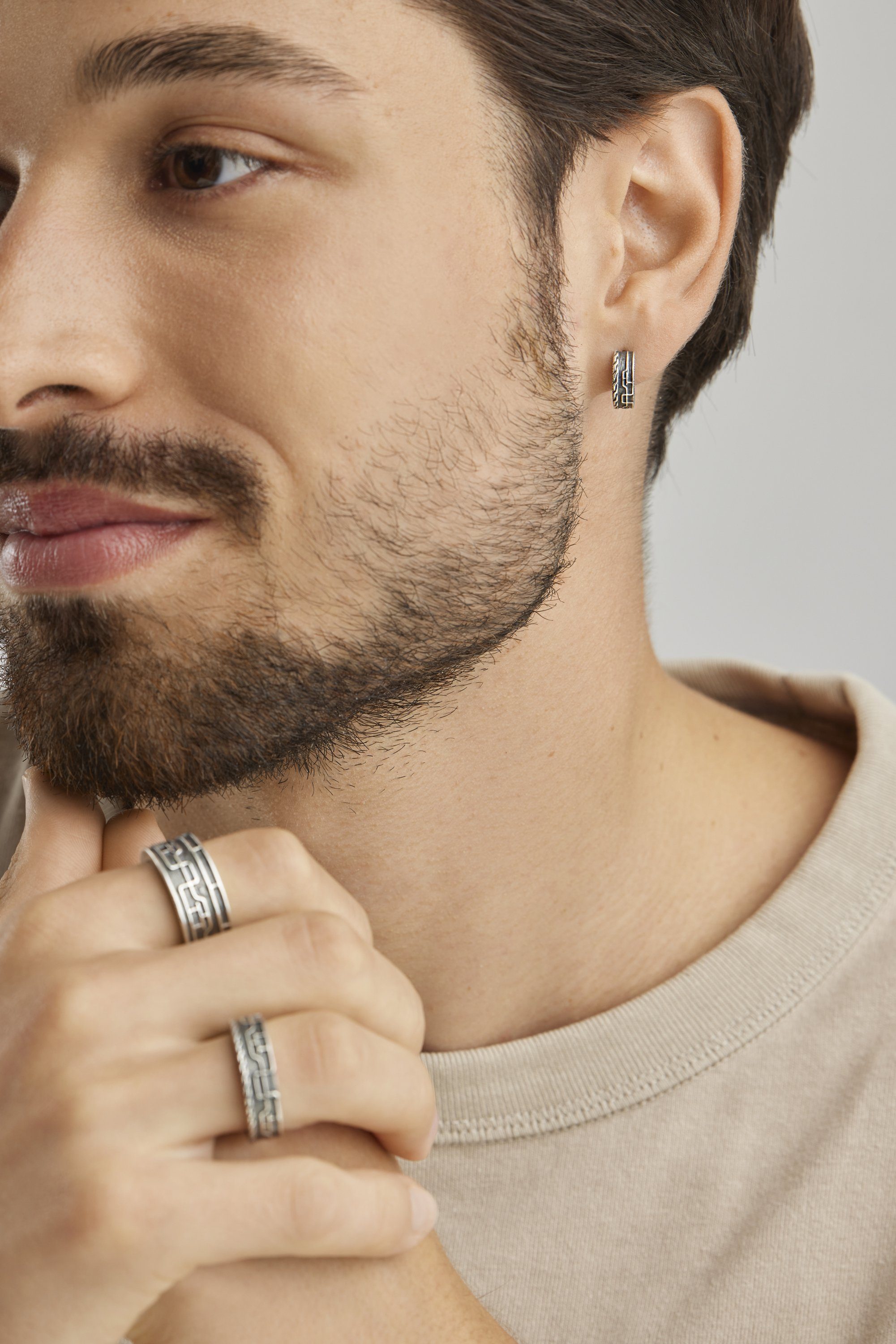 CAÏ Fingerring 925/- Sterling Silber oxidiert Linien Japan