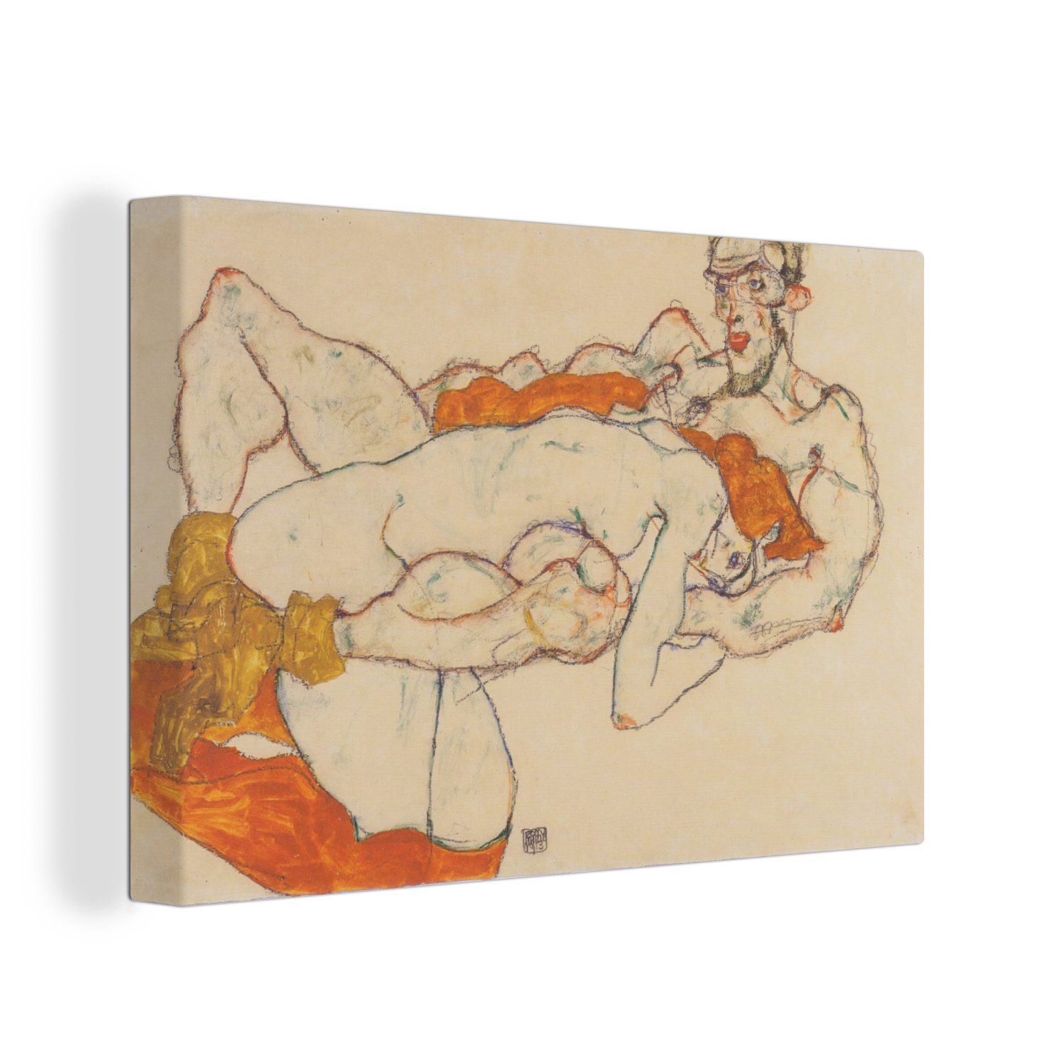 Liebespaar (1 Wanddeko, cm Leinwandbild Aufhängefertig, von Wandbild Schiele, - 30x20 Gemälde Egon St), OneMillionCanvasses® Leinwandbilder,