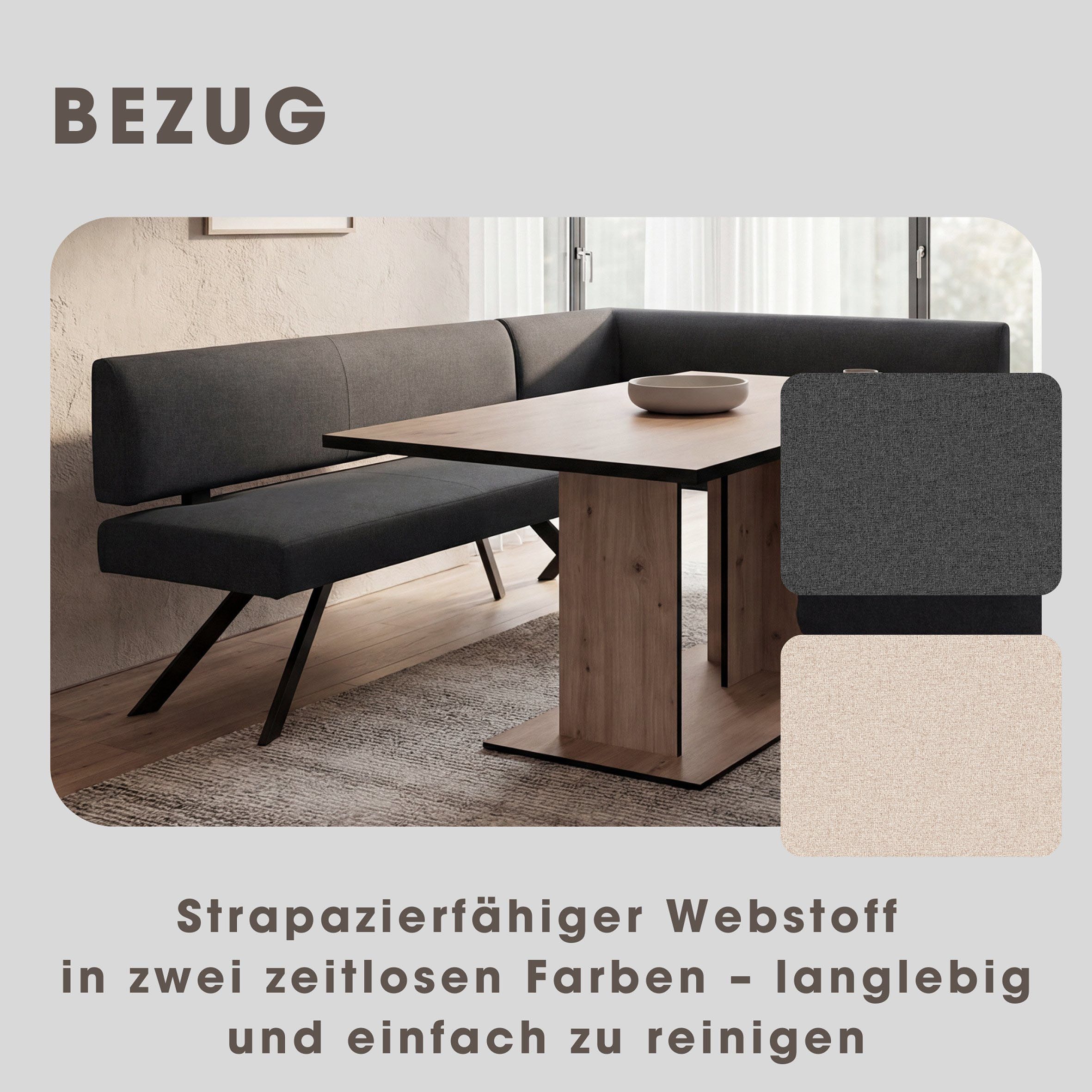 byLIVING Eckbank TORONTO, Webstoff, bis 160 kg, Taschenfederkern, 4-Fußgestell, 3 Sitzplätze