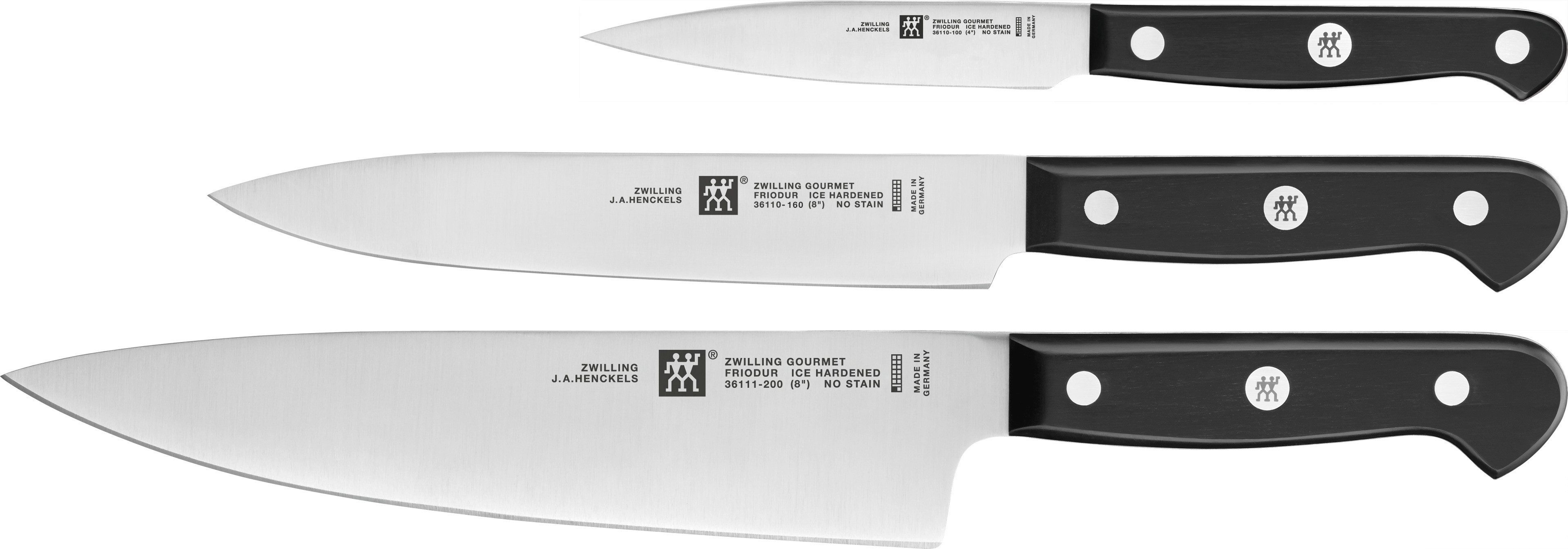 Zwilling Messer-Set Gourmet (Set, 3-tlg., 1 Spickmesser 10 cm, 1 Fleischmesser 16 cm & 1 Kochmesser 20 cm), Made in Germany, FRIODUR eisgehärtete Klingen, Sonderschmelze