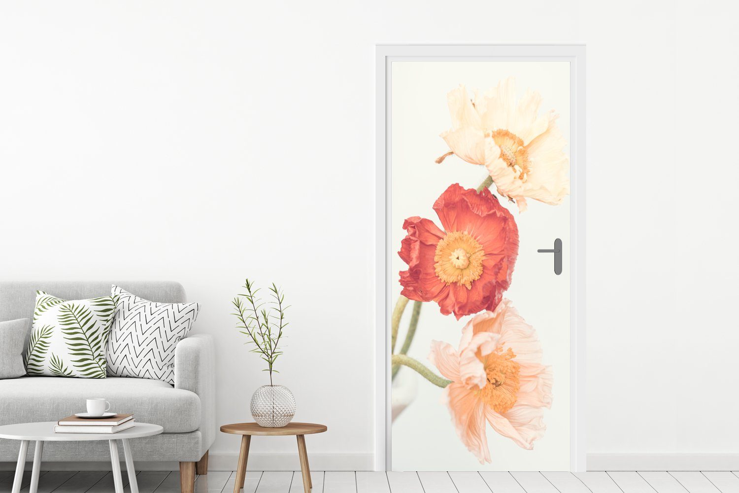 - - Rot Tür, - cm bedruckt, 75x205 MuchoWow Matt, Fototapete Pflanzen, Natur für Türaufkleber, (1 St), Türtapete Blumen