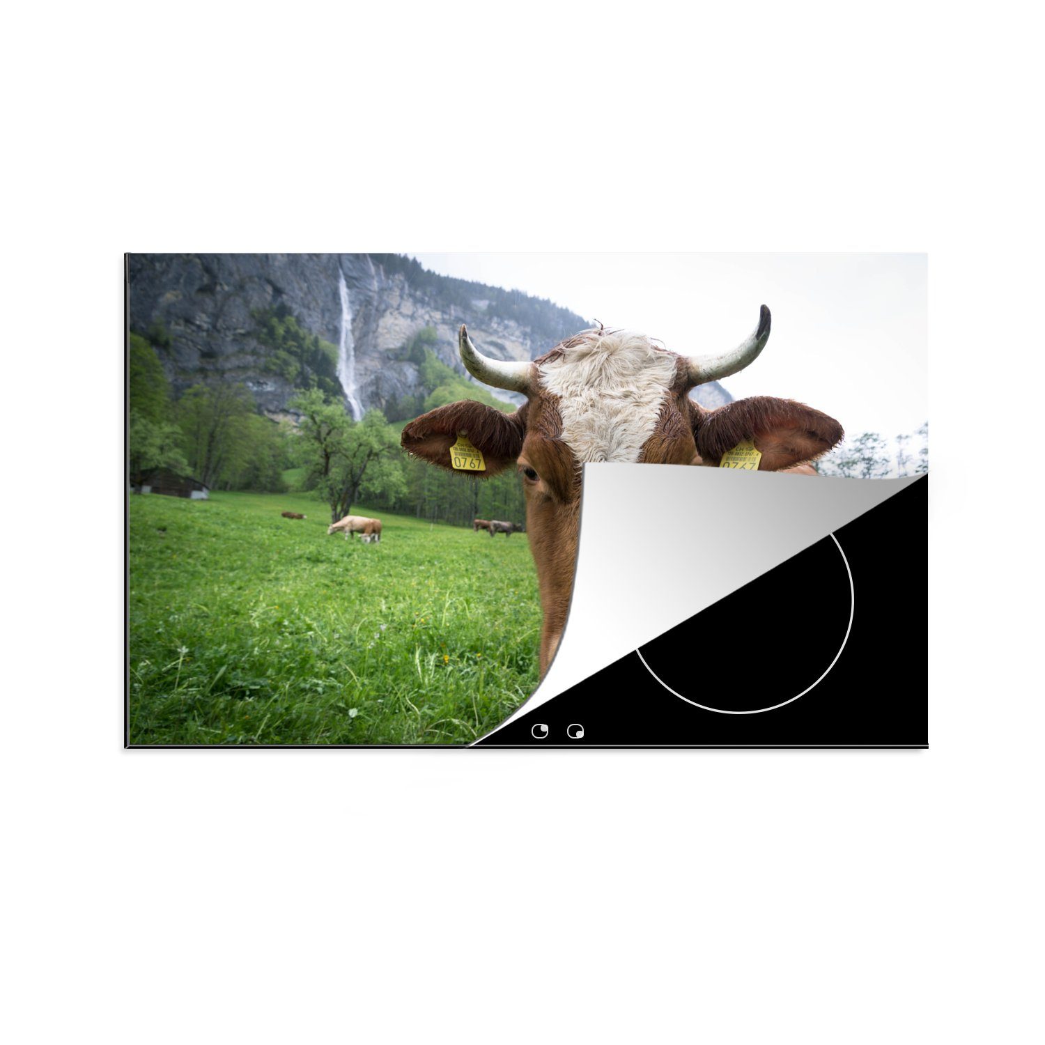 MuchoWow Herdblende-/Abdeckplatte Kuh - Natur - Österreich, Vinyl, (1 tlg), 81x52 cm, Induktionskochfeld Schutz für die küche, Ceranfeldabdeckung