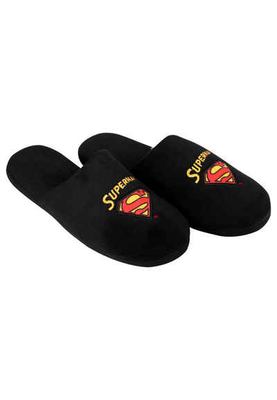 United Labels® DC Comics Superman Hausschuhe für Herren Slipper Pantoffeln Schwarz Hausschuh