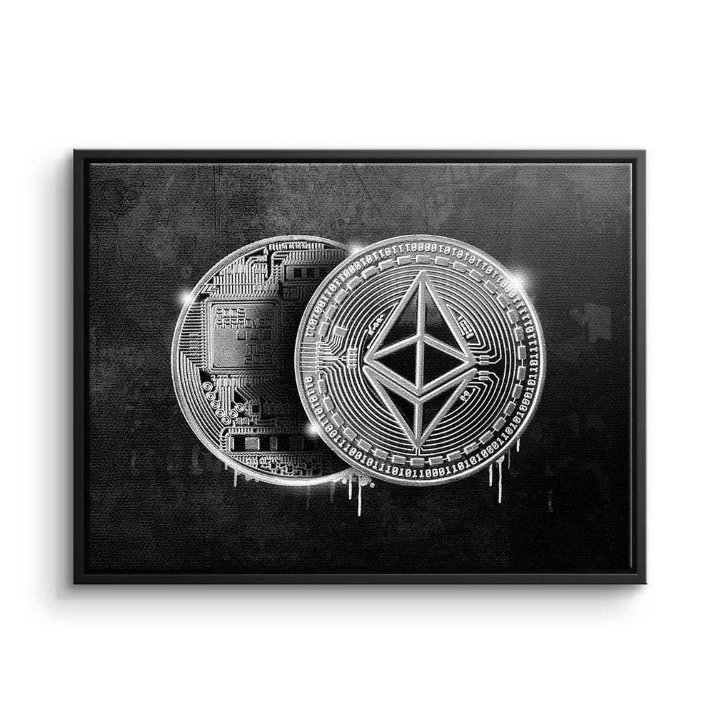 DOTCOMCANVAS® Leinwandbild, Premium Leinwandbild - Crypto - Ethereum Coin - Trading - Motivation schwarzer Rahmen