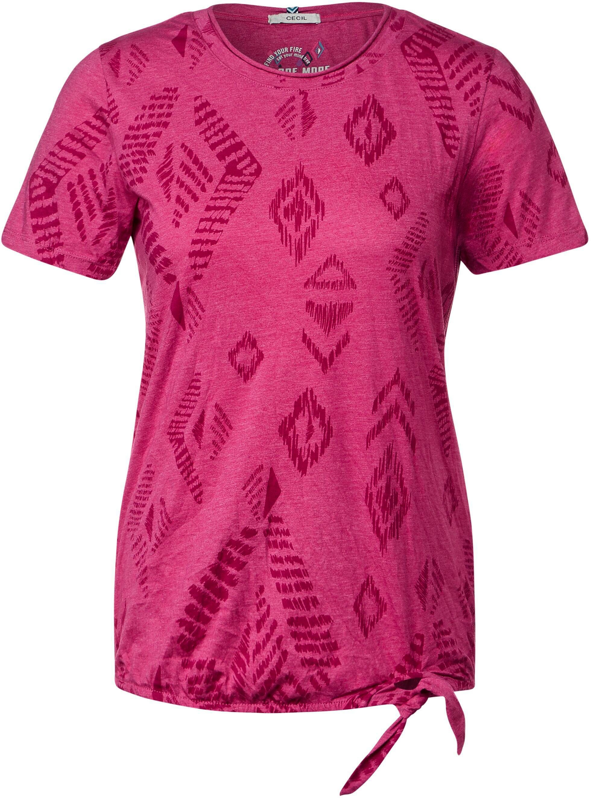 mit pink Knotendetail T-Shirt Cecil meliert