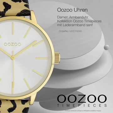 OOZOO Quarzuhr Oozoo Damen Armbanduhr Timepieces Analog, (Analoguhr), Damenuhr rund, groß (ca. 42mm), Lederarmband beige, schwarz, Fashion