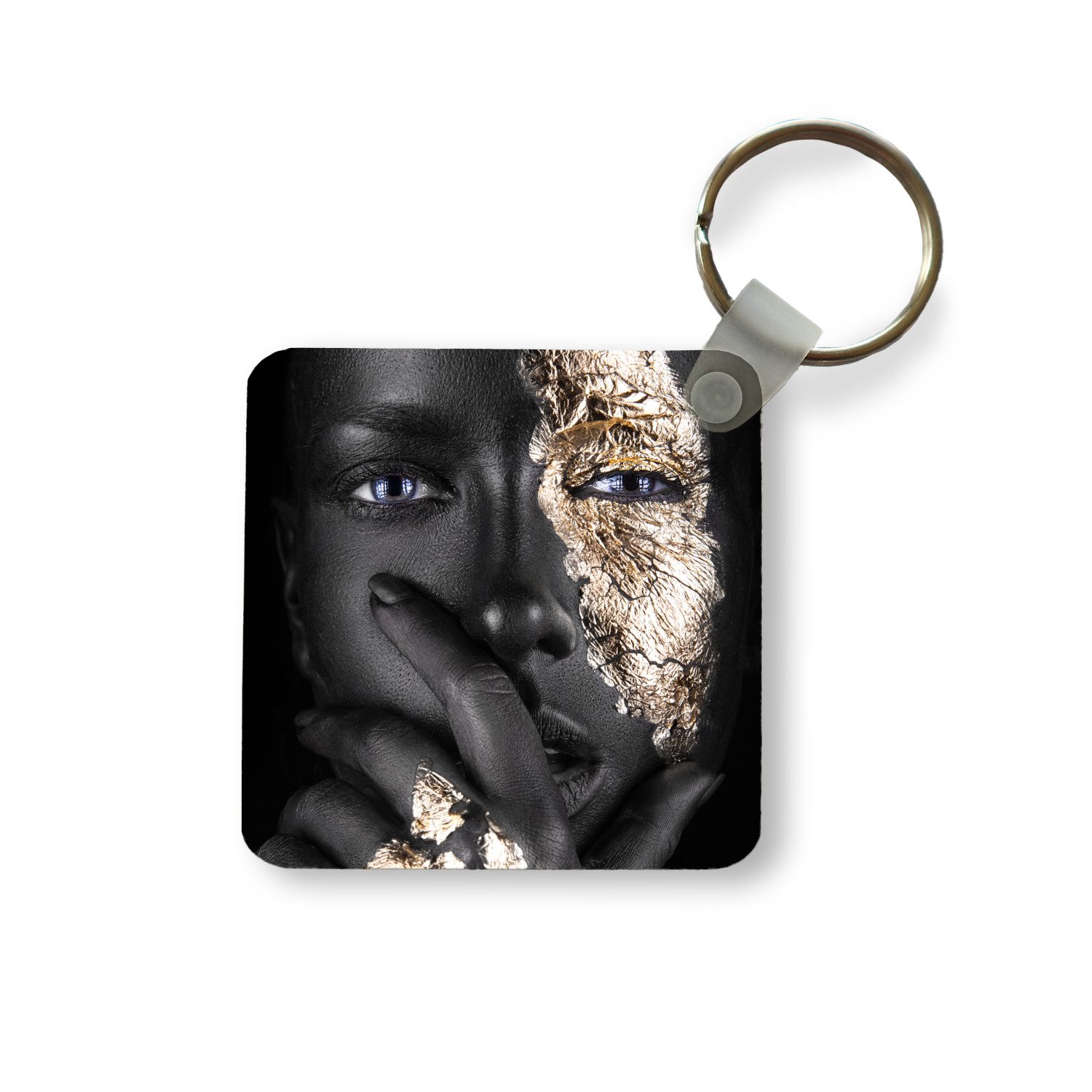 MuchoWow Schlüsselanhänger Frau - Gold - Schwarz - Make-up - Luxus, Quadratisch, Accessoire Auto / Haus / Rucksack / Handtasche, 5x5 cm