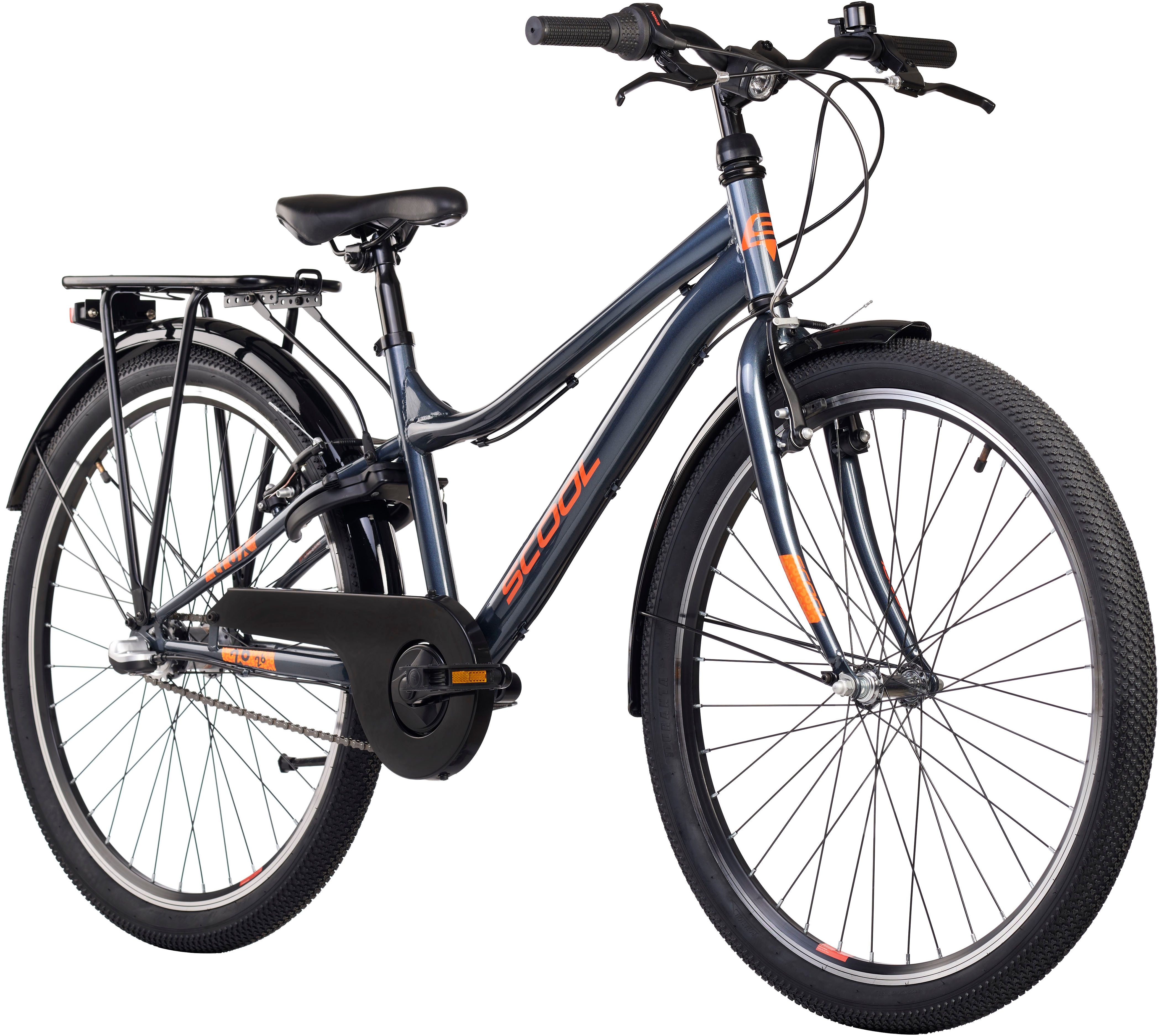 S’COOL Jugendfahrrad S'COOL troX, 3 Gang Shimano, Nabenschaltung, 26 Zoll, Jugendliche, mit Gepäckträger und Schutzblech