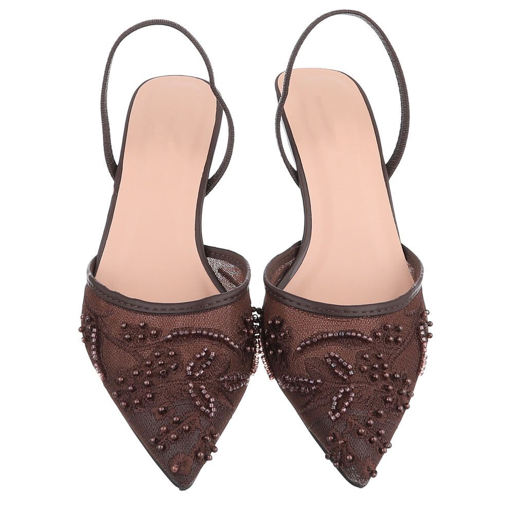 Ital-Design Damen Slingback-Pumps mit Perlenstickerei & High Heel Schnürpumps (92214489) Pfennig-/Stilettoabsatz Pumps in Braun – Bild 4 von 5