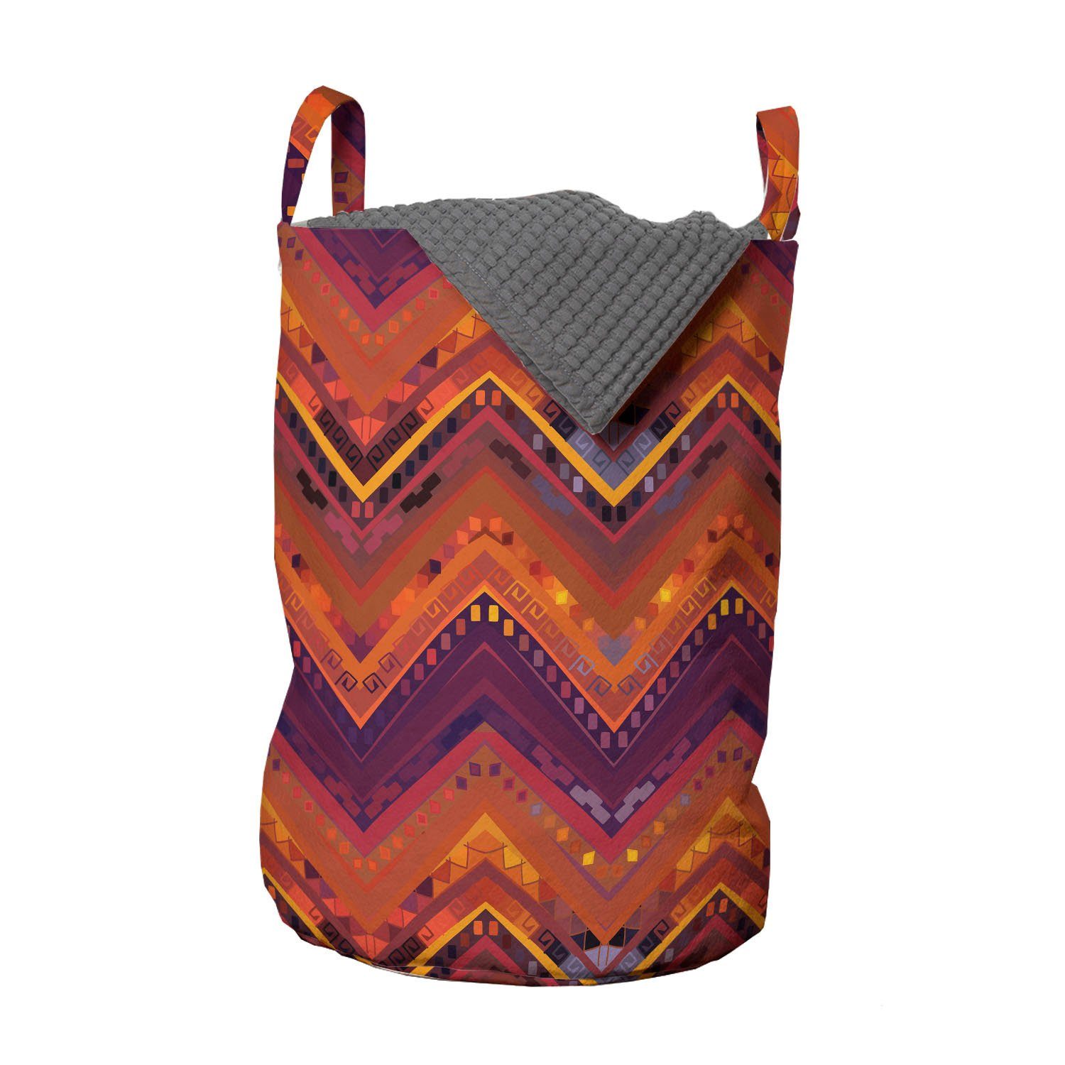Abakuhaus Wäschesäckchen Wäschekorb mit Griffen Kordelzugverschluss für Waschsalons, Stammes Einheimische Zigzag Ornament