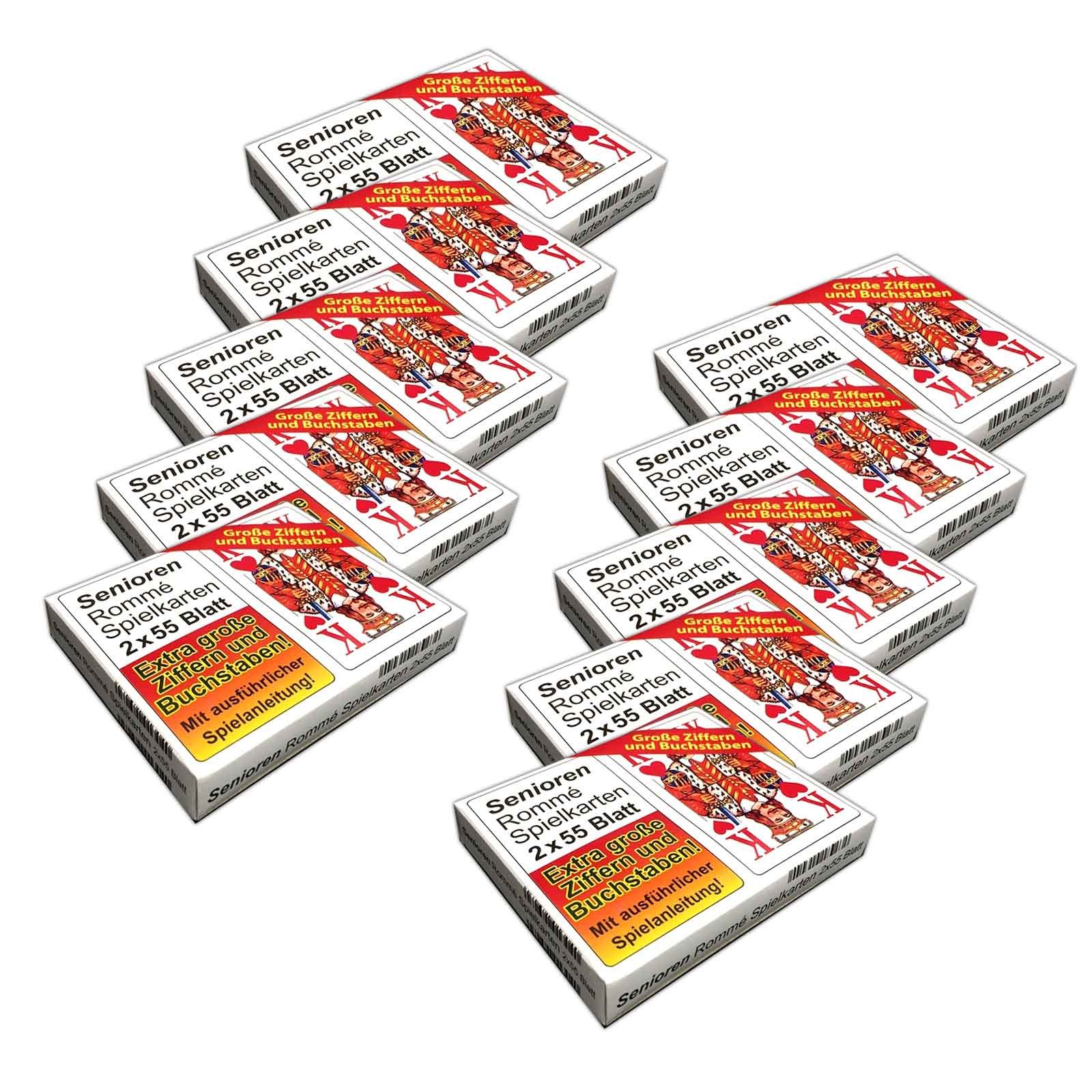 HAC24 Spiel 10er Set Senioren Romme Spielkarten Canasta Bridge Karten, je 2x55 Kartendeck große Schrift