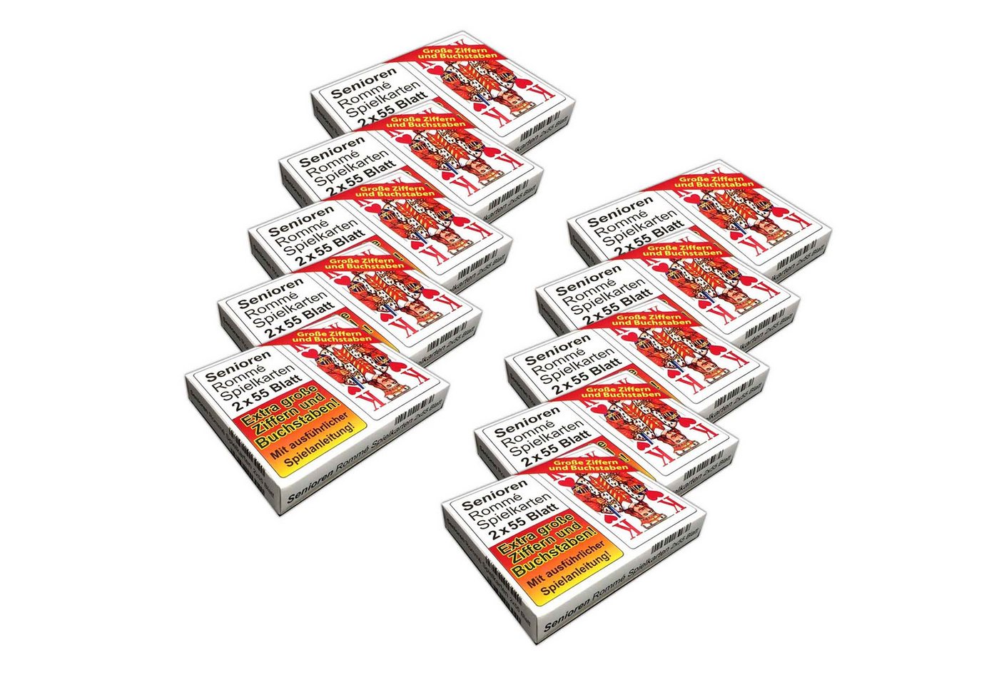 HAC24 Spiel 10er Set Senioren Romme Spielkarten Canasta Bridge Karten, je 2x55 Kartendeck große Schrift