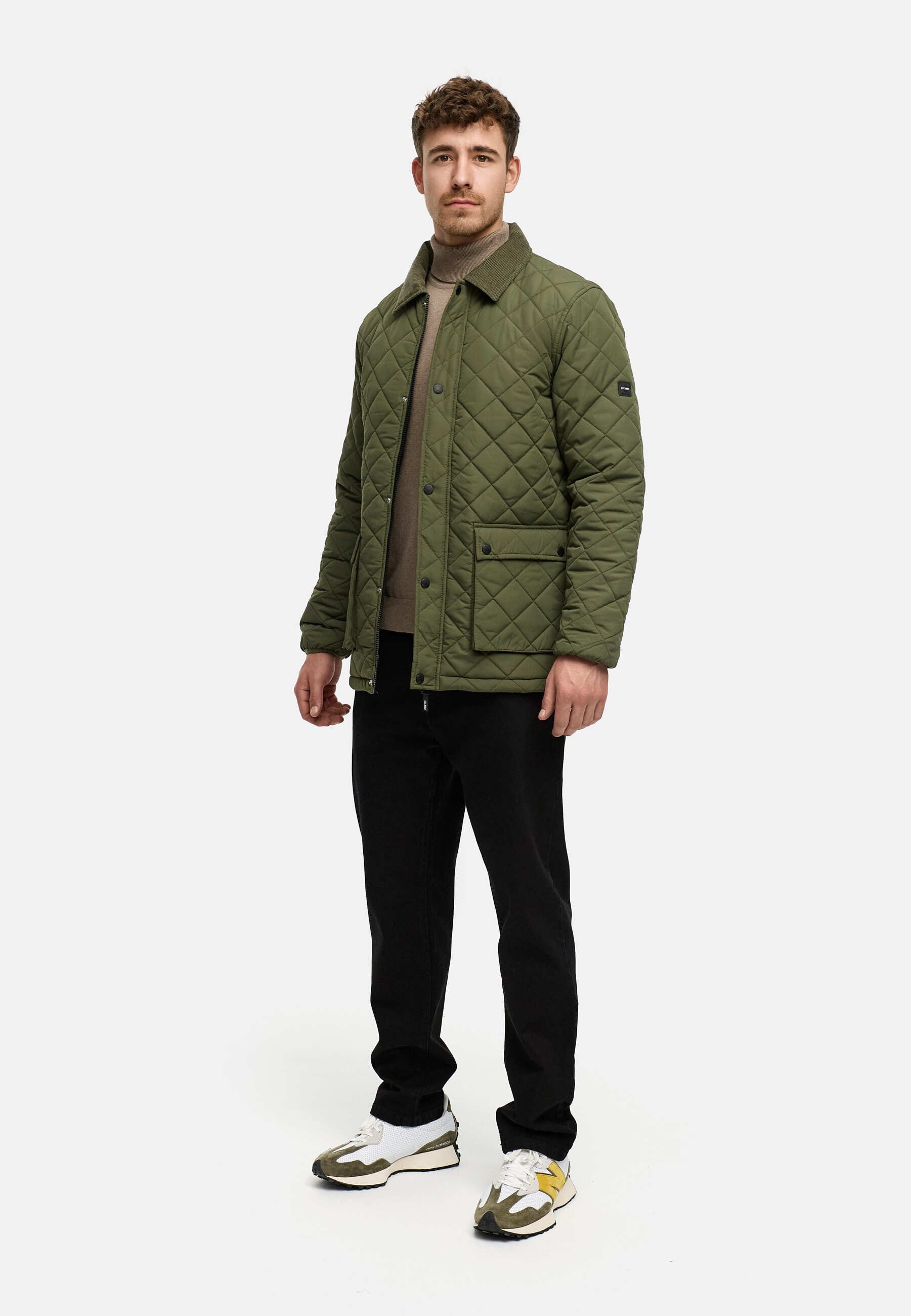 Indicode Steppjacke Herren INDrills Herrenjacke Daunen-Optik mit Cordkragen und Pattentaschen