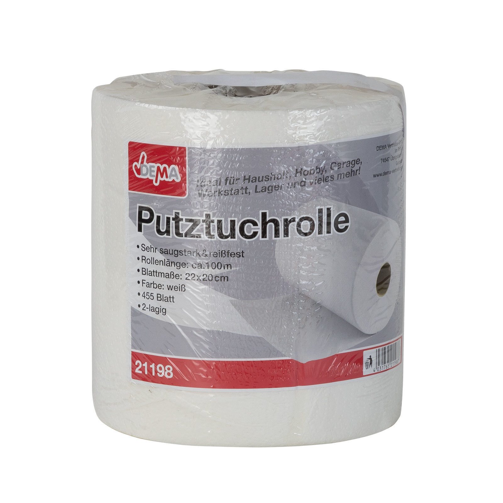 DEMA Papierhandtuch Putztuchrolle XXL 100 m (455 Blatt) weiß