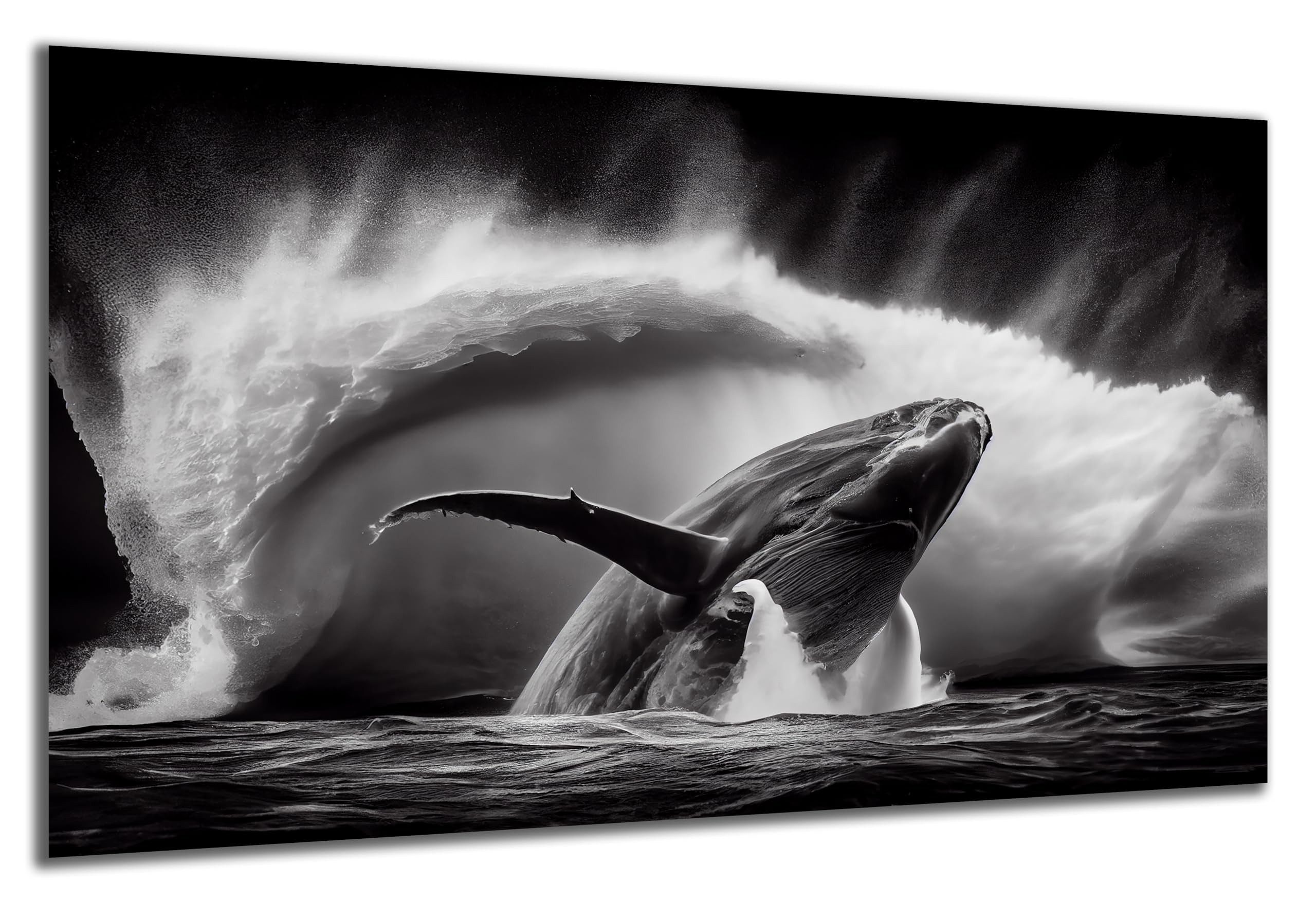 DARO Design Wandbild Meer & Reptilien Wandbilder Wand Deko Bilder Leinwandbild, (Wal schwar weiß - Bild groß Wohnzimmer Schlafzimmer Büro Flur Esszimmer Einteilig Querformat Fotodruck Meer & Reptilien), 84x56 cm