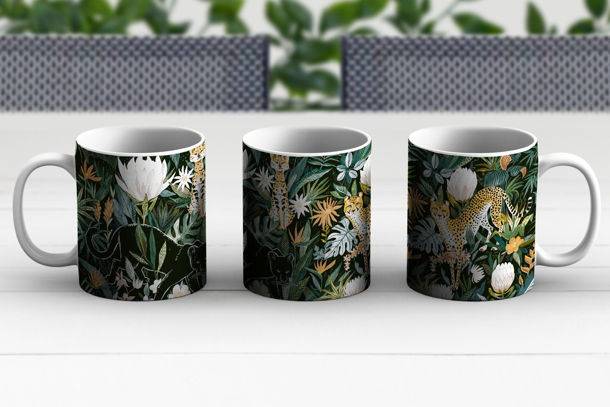 MuchoWow Tasse Dschungel - Keramik, Pflanzen Kaffeetassen, Teetasse, Geschenk Becher, Teetasse, - Katze