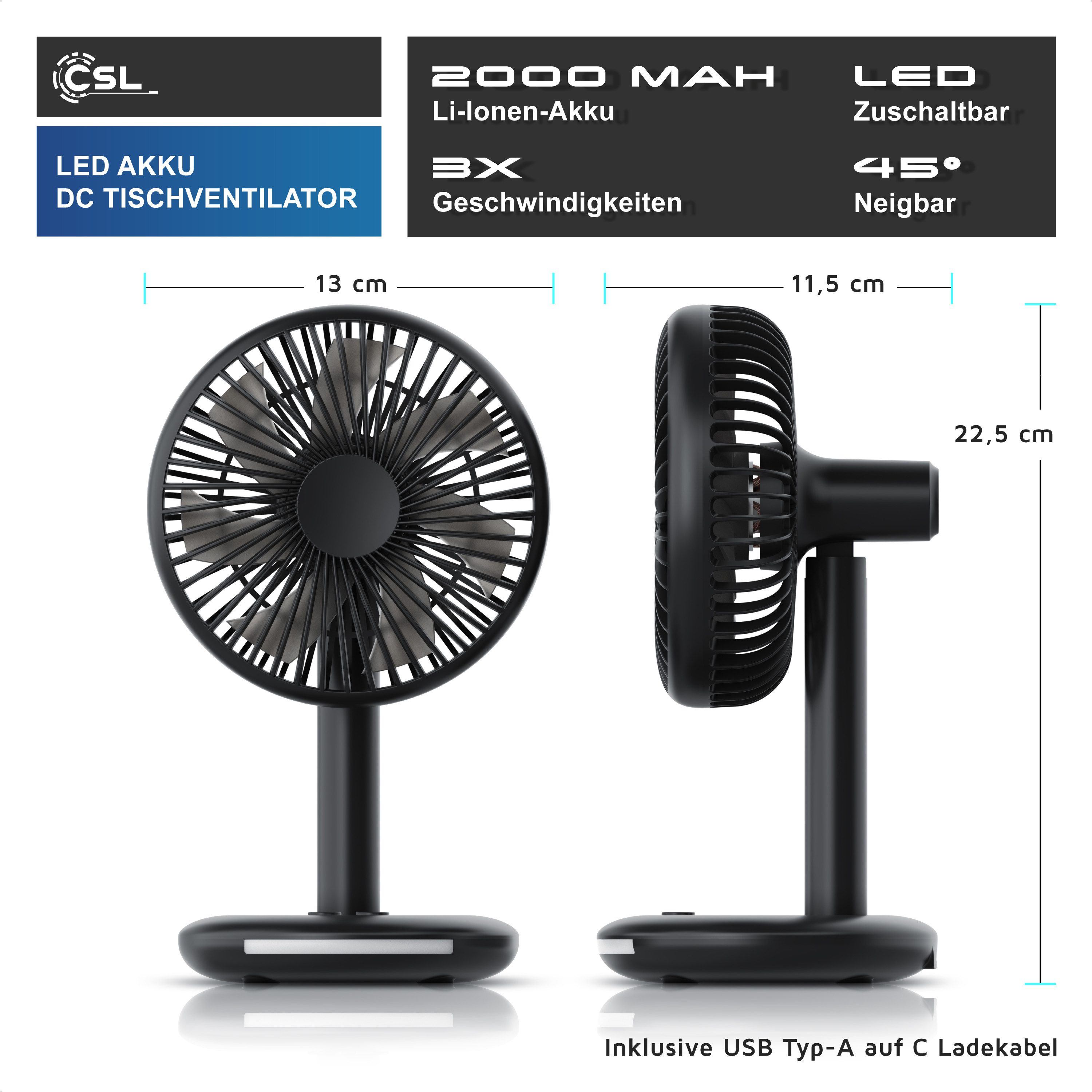 CSL Akku-Ventilator Tischventilator, USB Mini Desk günstig online kaufen