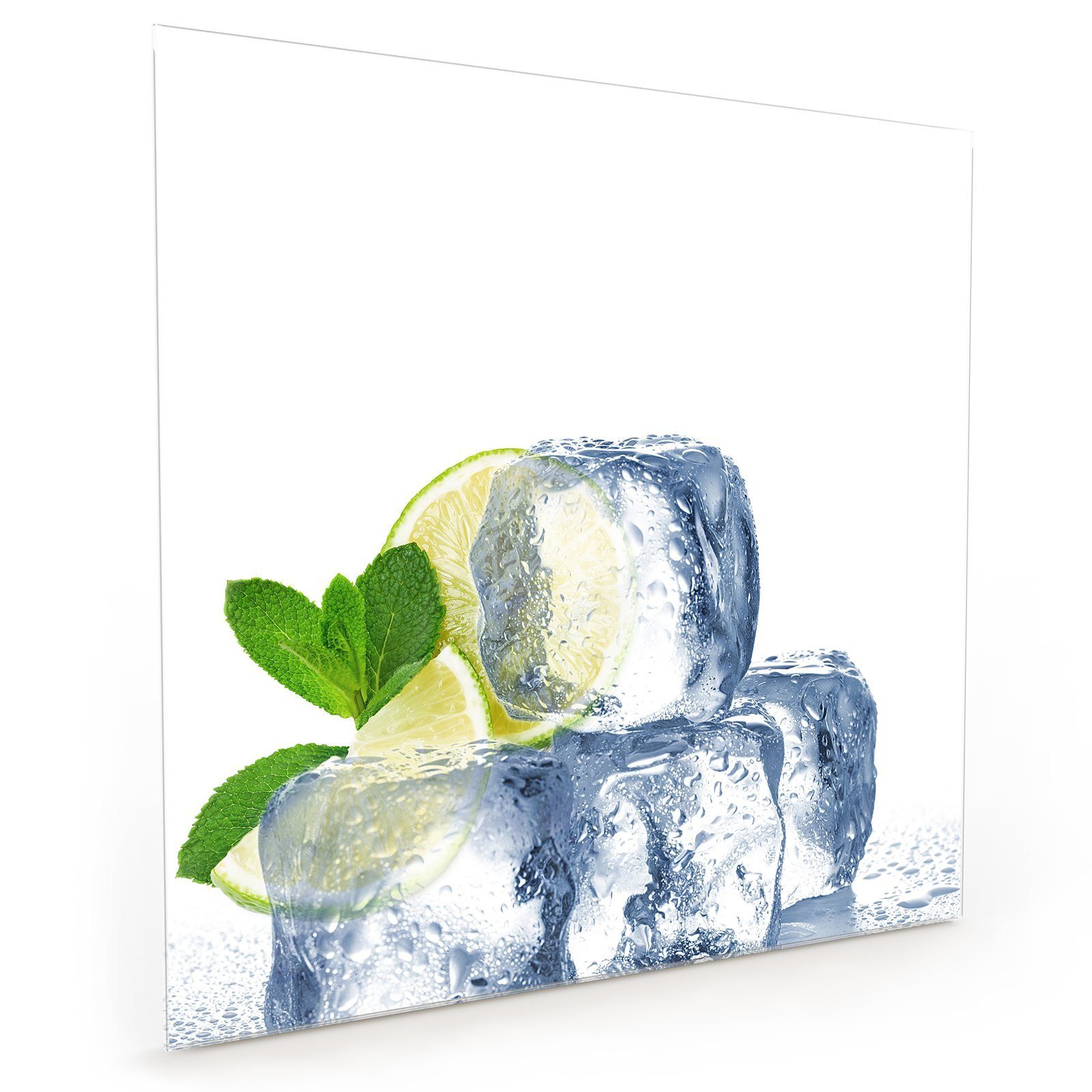 Küchenrückwand Glas Primedeco Eiswürfeln mit Küchenrückwand auf Spritzschutz Motiv Minze