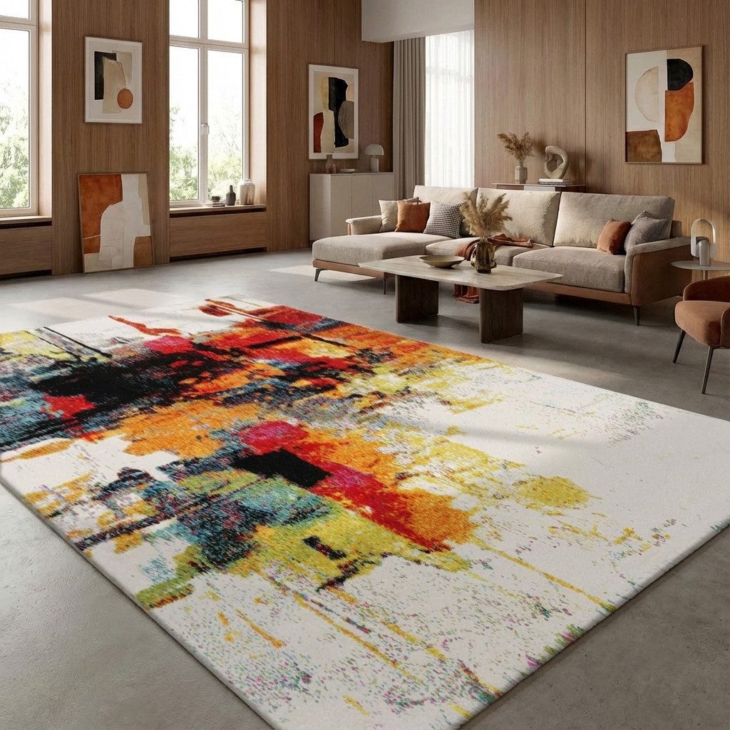 TaCa Home Teppich Kurzflor-Frisee-Teppich, rechteckig, Höhe: 16 mm, Wohnzimmer Esszimmer Schlafzimmer Gang Flur, bunt - 80 x 150 cm