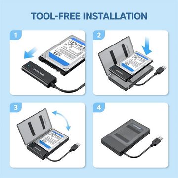 GRAUGEAR Festplattenhülle G-2603-AC, USB 3.0 Adapter für 2,5" SSD HDD Festplatten mit Schutzbox USB C