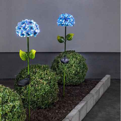 STAR TRADING LED Solarleuchte LED Gartenleuchte Solarstab Hortensie Gartendeko blau 77cm Lichtsensor, LED Classic, kaltweiss (5300K bis 6000K)