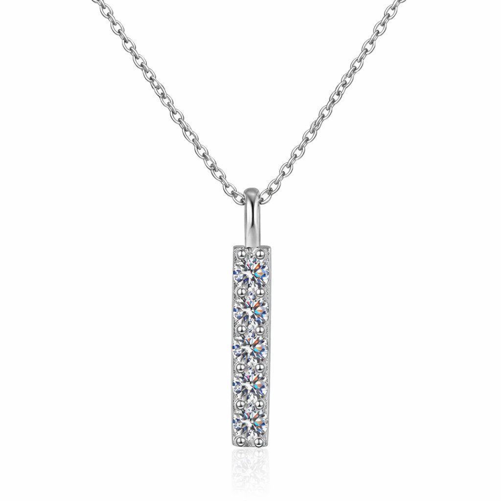 Runde Perlé Kette mit Anhänger funkelnder Moissanit Stab Anhänger 5 x 0,5Ct, 925 Sterling Silber, platiniert Echtschmuck mit GRA Zertifikat