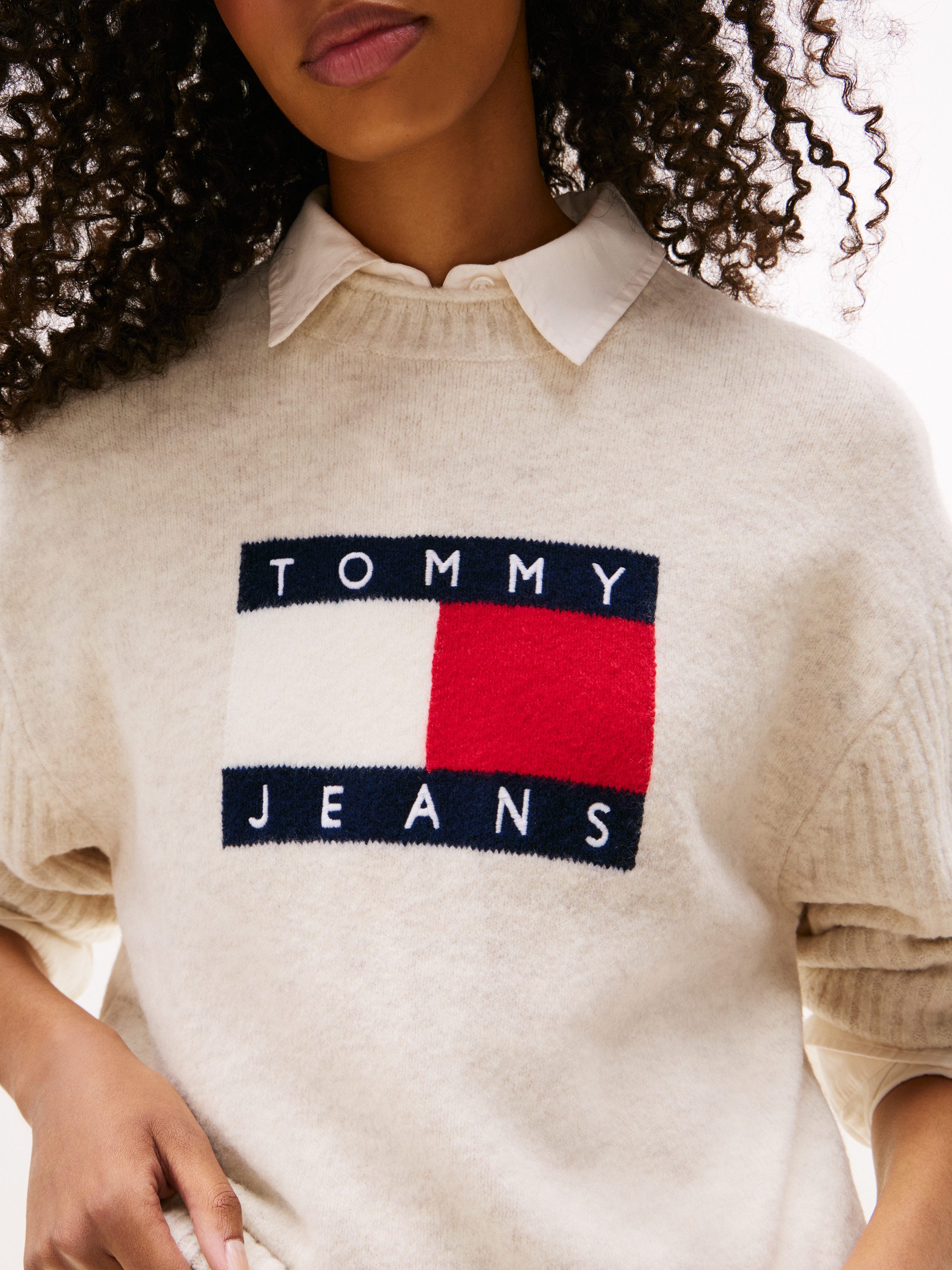 Tommy Jeans Strickpullover TJW MELANGE FLAG SWEATER RIB EXT in gerippter St günstig online kaufen
