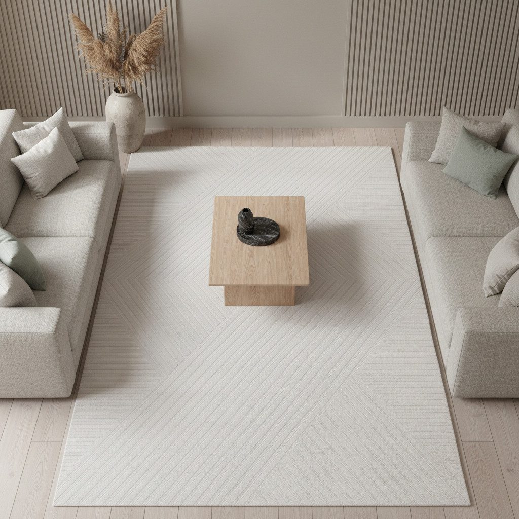 KADIMA DESIGN Teppich Kurzflorteppich ILLER 3D Struktur Beige Creme Silber Strapazierfähig, Läufer, Höhe: 14 mm, Creme, 80x150 cm, Strapazierfähig Fußbodenheizu – Bild 3 von 5