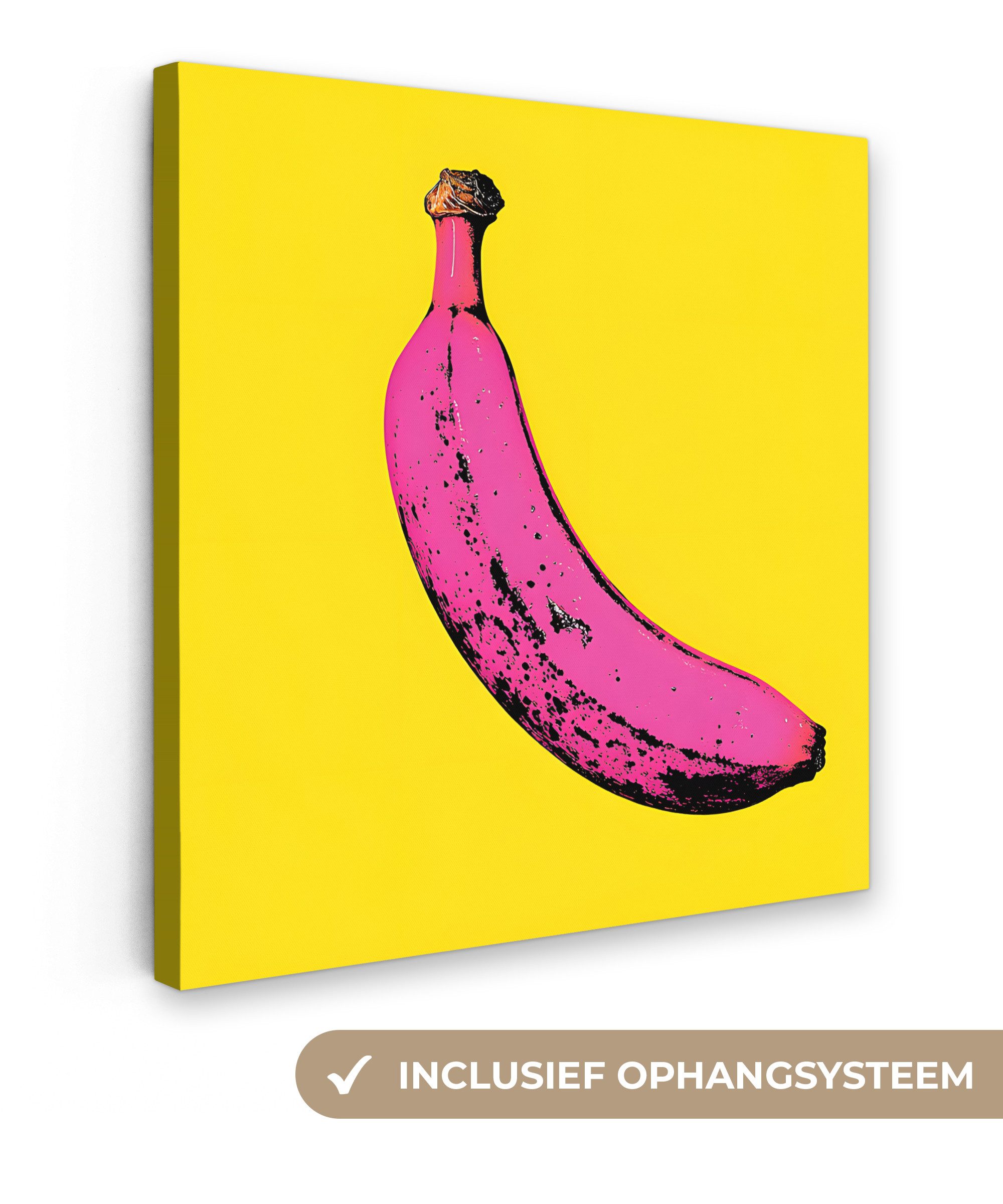 OneMillionCanvasses® Leinwandbild Banane - Grafik - Gelb, Fotodruck (1 St), Wandbild, Deko Schlafzimmer Wohnzimmer Flur 20x20 cm