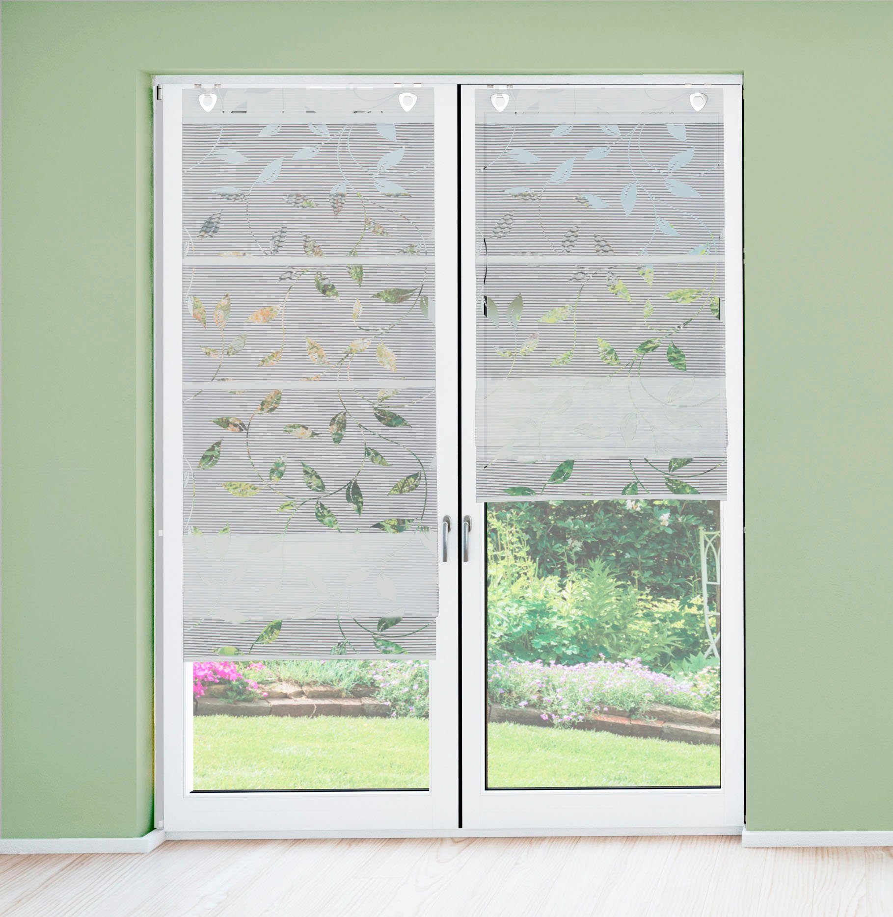 HOME WOHNIDEEN Raffrollo RANA, mit Ösen, ohne Bohren, freihängend, Magnetrollo RANA mit Ausbrenner-Motiv