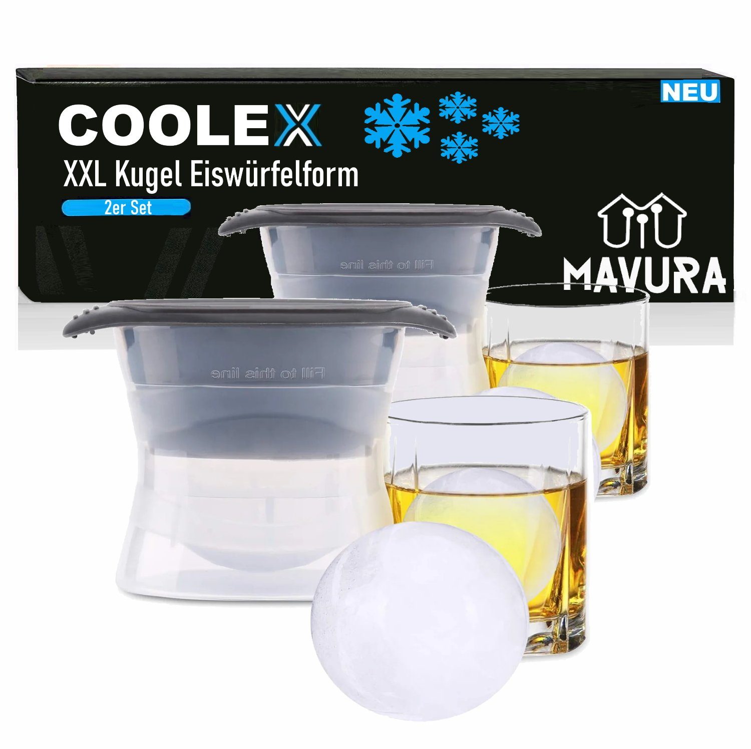 Ice Balls COOLEX [2er Set] XXL MAVURA Eiswürfelform Eisbälle Whiskey Eiskugelform Eiswürfelform rund Eiskugeln, Cocktail Kugel
