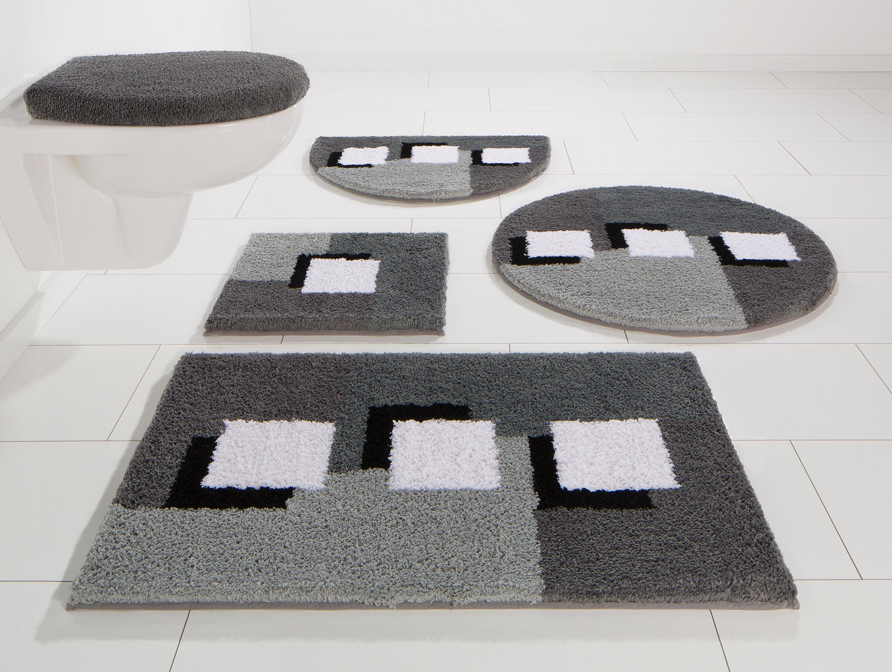 OTTO home Badematte Ada, Badvorleger, Badezimmer Teppich, Höhe 21 mm, rutschhemmend beschichtet, schnell trocknend, strapazierfähig, fußbodenheizungsgeeignet, Polyester, quadratisch, Badteppich, Badematten auch als 3 teiliges Set erhältlich