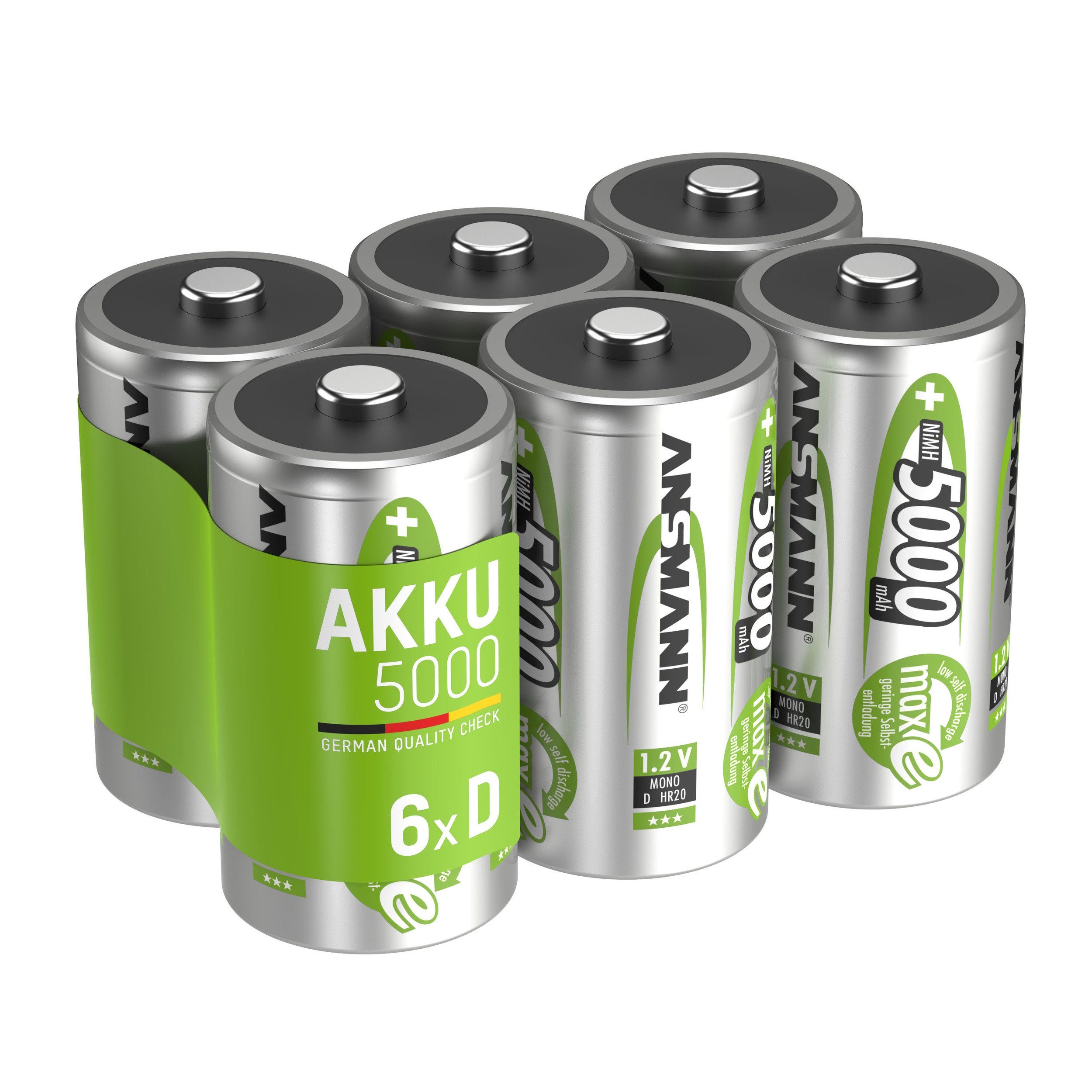 ANSMANN AG Akku D 5000mAh Mono NiMH 1,2V – 1000x wiederaufladbar (6 Stück) Akku 5000 mAh (1.2 V)