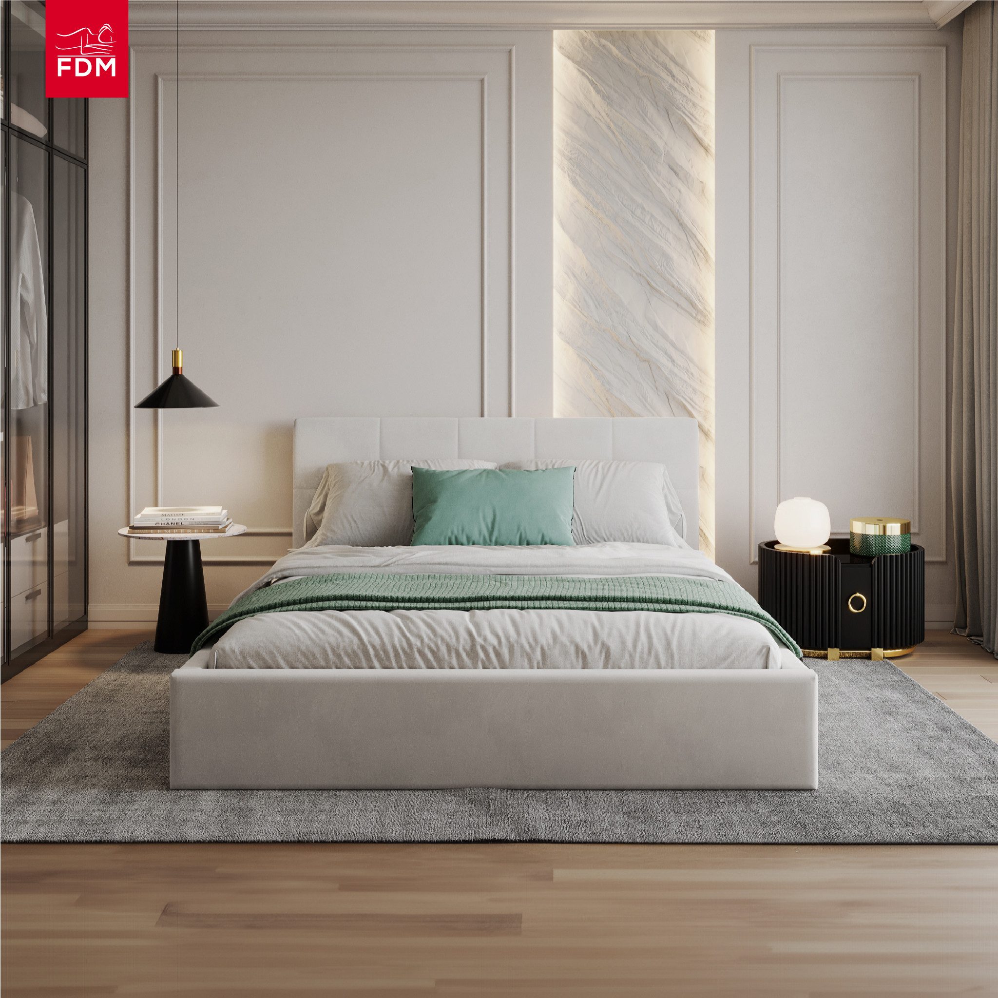 FDM Polsterbett VEGAS Bettkasten MADE IN EU - mit hochwertigem Paris Bezug (verfügbar 90x200 120x200 140x200 160x200 180x200cm, Bettrahmen, Bett, mit großen gepolsternetn Kopfteil, mit Bettkasten zum ausklappen), Hebbarer Metallrahmen, Bettkasten, ohne Matratze