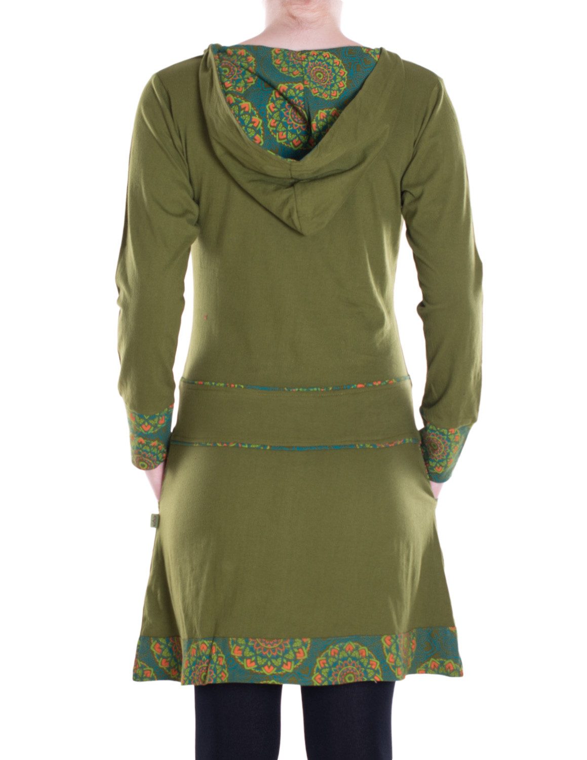 Vishes A-Linien-Kleid Damen Kleid Baumwolle Casual A-Linie V-Ausschnitt Langarm mit Taschen Alternative Bekleidung, Ethno, Hippie, Retro Style