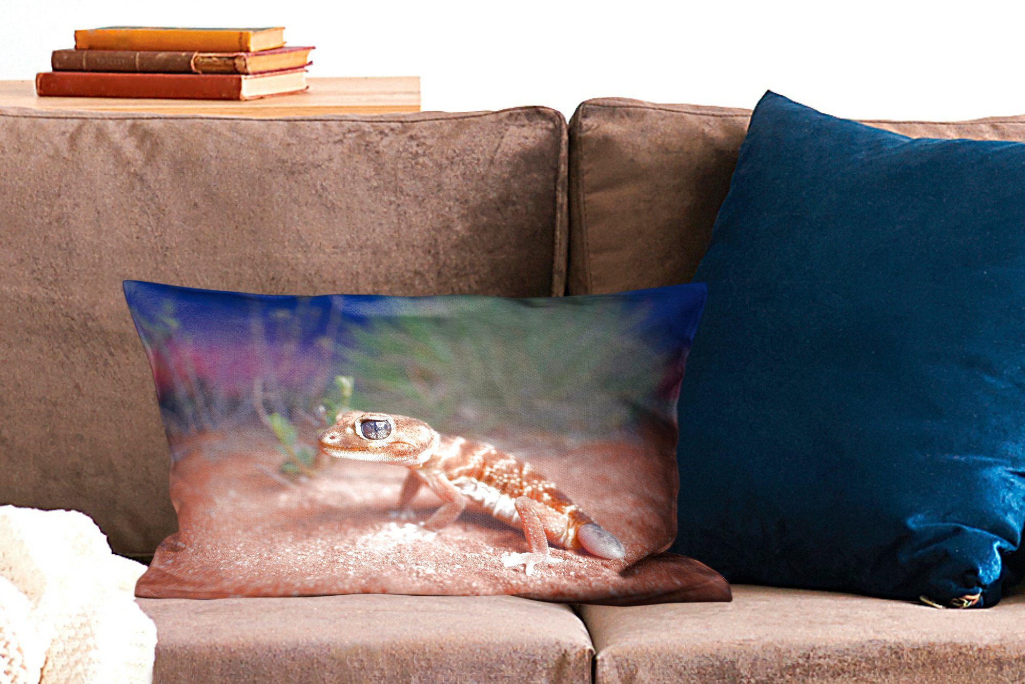 MuchoWow Dekokissen Jung - Gecko Wohzimmer Dekoration, Schlafzimmer Sand, - mit Zierkissen, Dekokissen Füllung