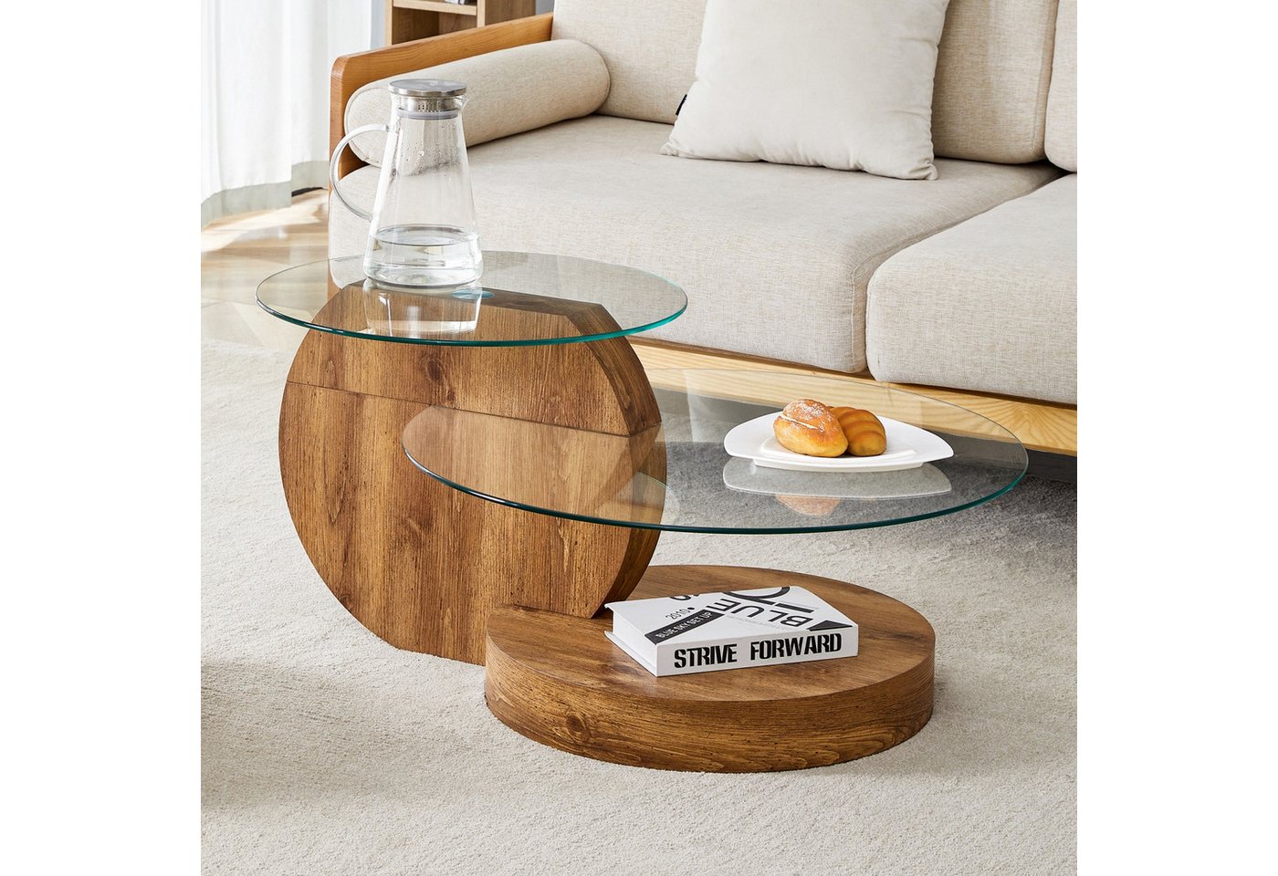 ANYSUN Couchtisch gehärteter Glas-Couchtisch, Wohnzimmertisch Modern (mehrschichtiges Design, Büro Beistelltisch), Beistelltisch Set Loft Design Wohnzimmertisch