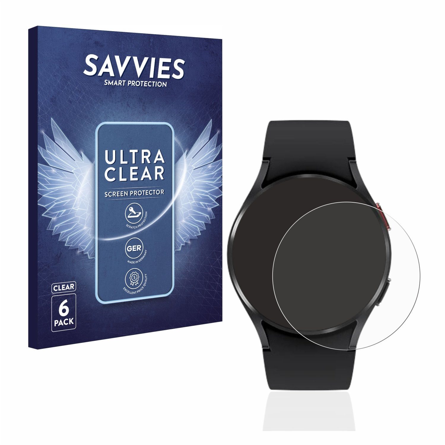 Savvies Schutzfolie für Samsung Galaxy Watch 4 (40mm), Displayschutzfolie, 6 Stück, Folie klar