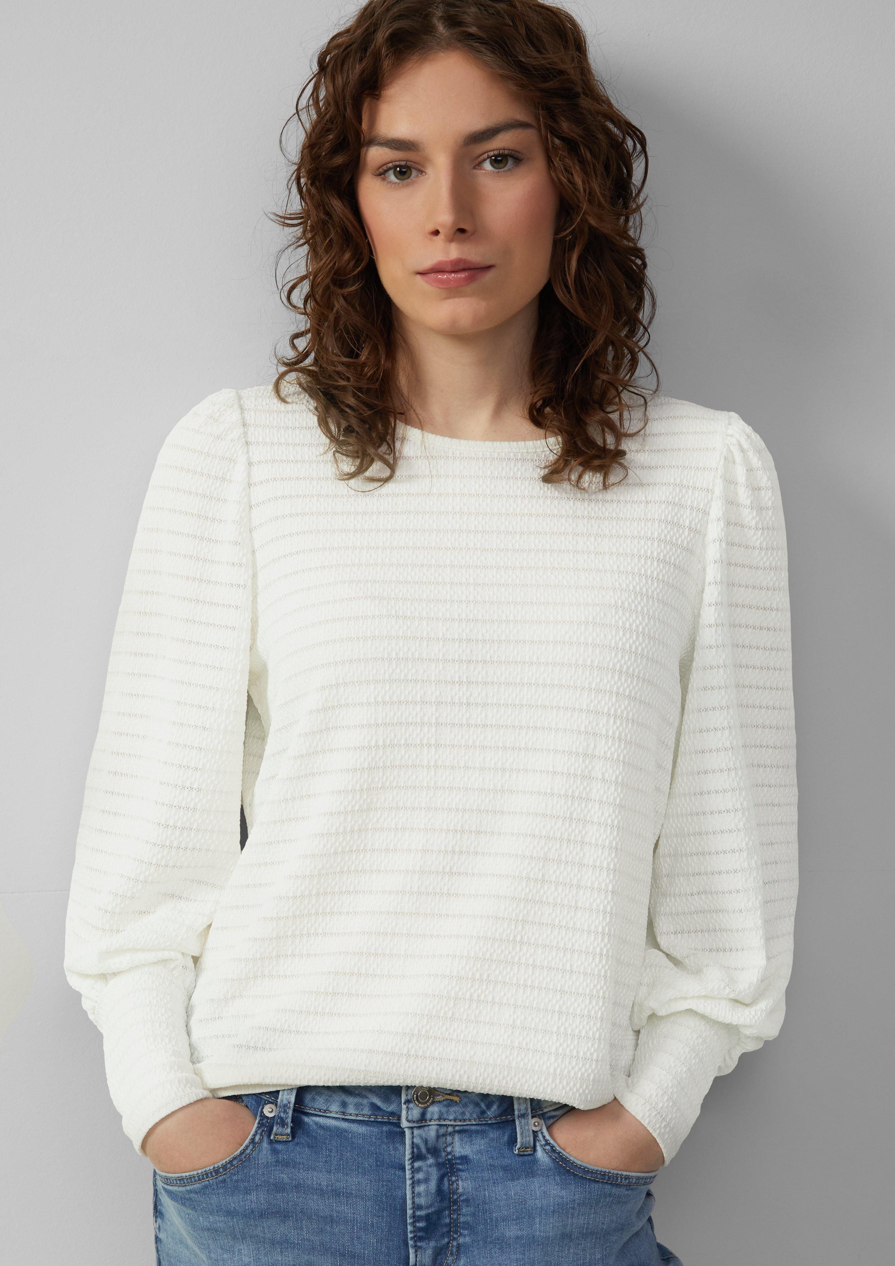 QS Langarmshirt Strukturiertes Langarmshirt mit Puffärmeln günstig online kaufen