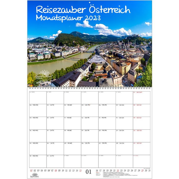 Seelenzauber Wandkalender Reisezauber Österreich Planer DIN A2 aufgeklappt - Kalender für 2023