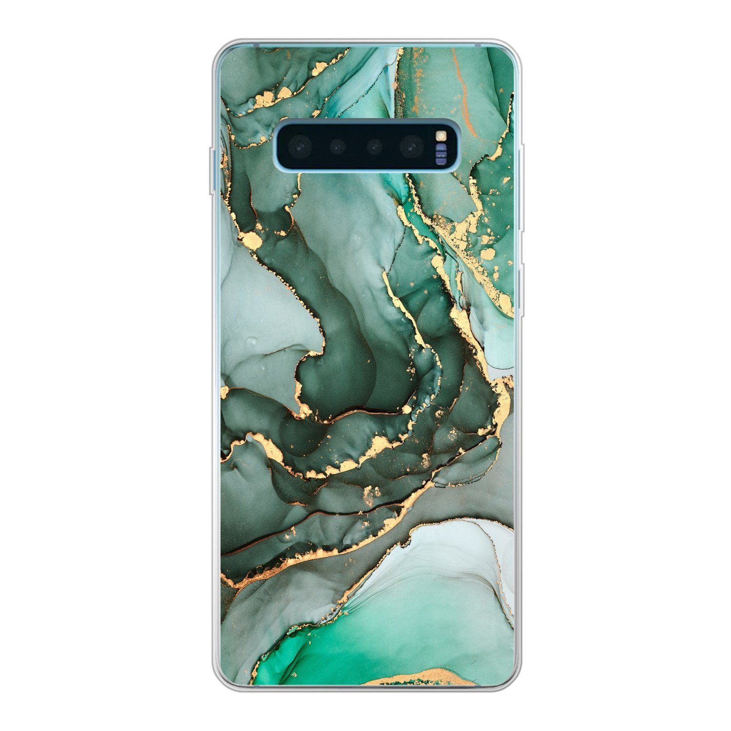 MuchoWow Handyhülle für Samsung Galaxy S10 Plus Gold - Marmor - Grün - Luxus - Marmoroptik, Phone Case, Silikon, Schutzhülle Dünn