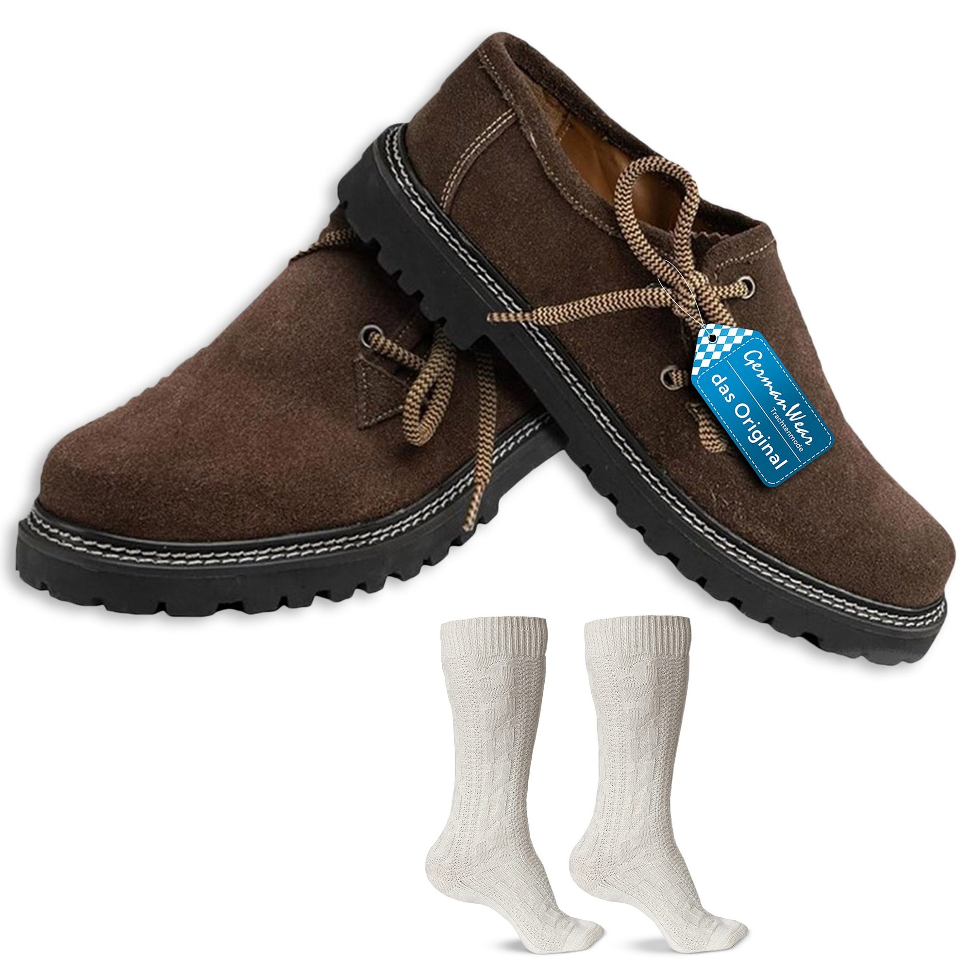 German Wear GW1800VL+GW200 Set Natur Haferlschuh (Spar-Set, 2er-Set) Trachtenschuhe + Trachtensocken Set Haferlschuhe mit socken