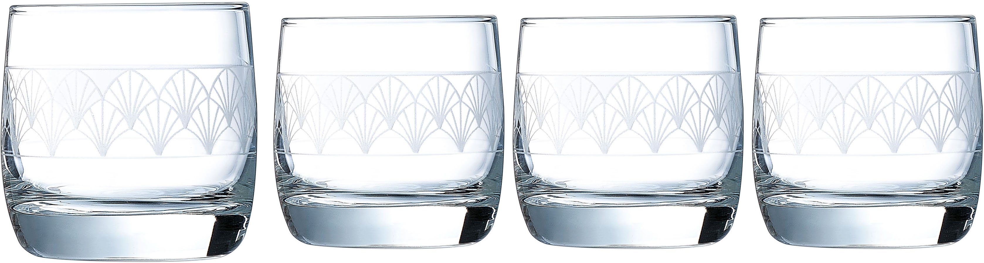 CreaTable Luminarc Whiskyglas Trinkglas Paradisio, Glas, Gläser Set, mit Pantographie-Optik, 4-teilig, Made in Europe